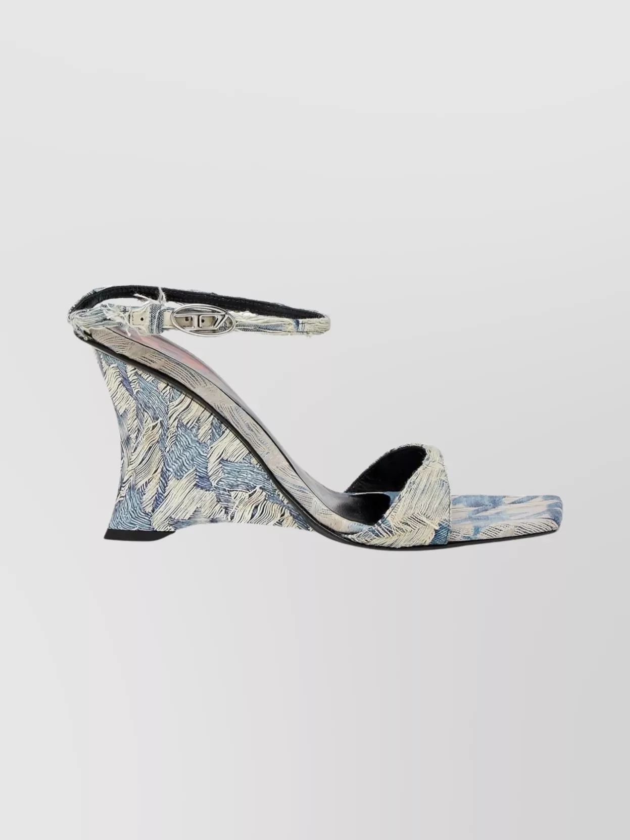 Diesel Jacquard Pattern Open Toe Wedge Sandals In Blue