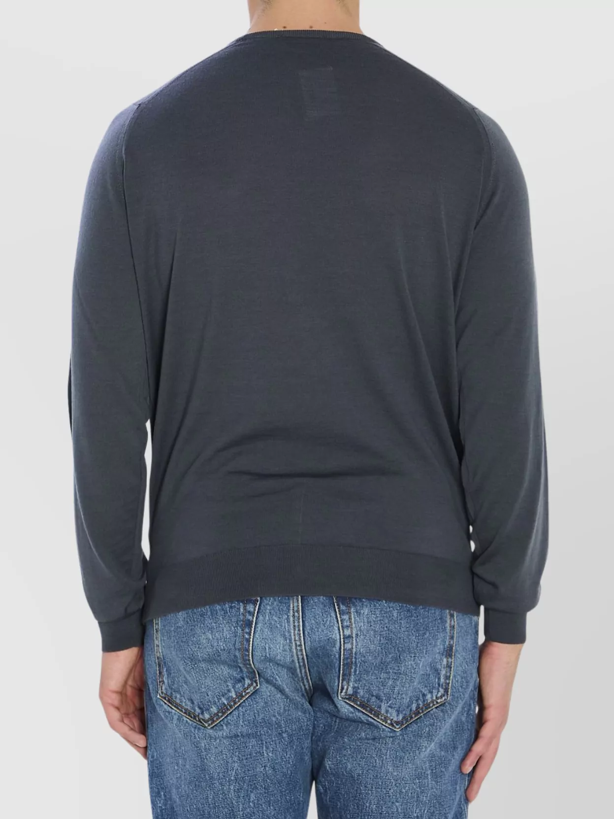 John Smedley Slate Grey Merino Wool Crew Neck Pullover