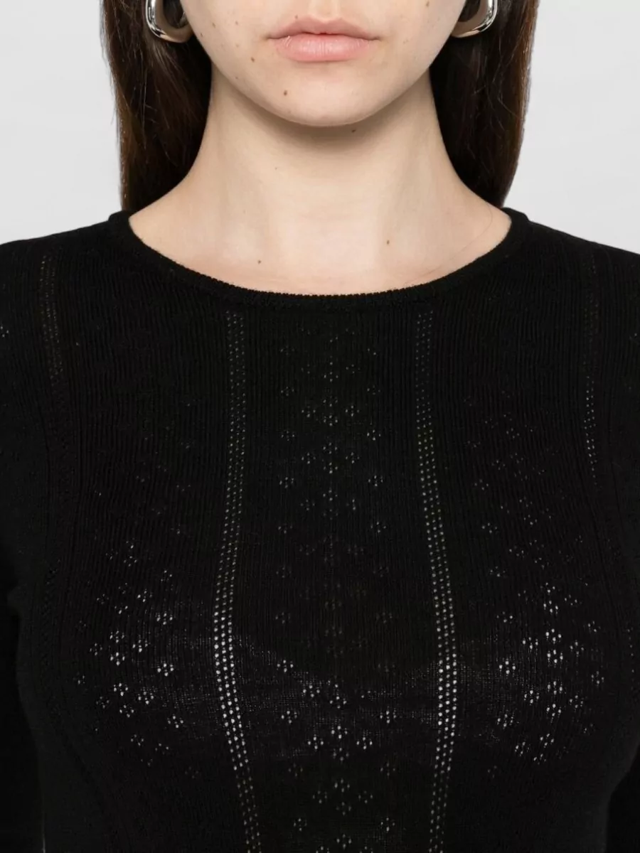 Herskind Merino Wool Perforated Knit Crewneck Sweater