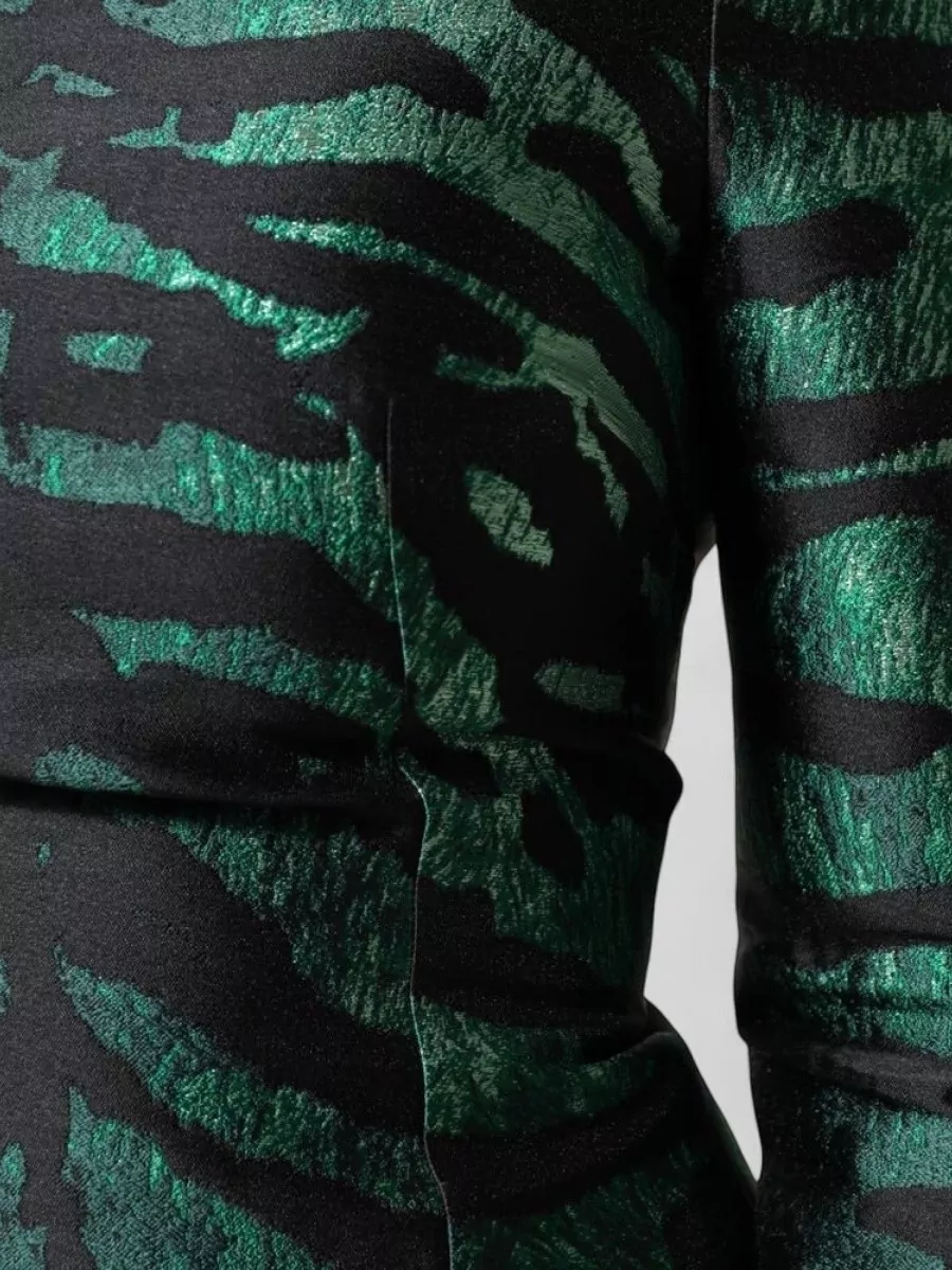 Dolce&Gabbana Metallic Jacquard Zebra-Print Turtleneck Long-Sleeve Mini Dress