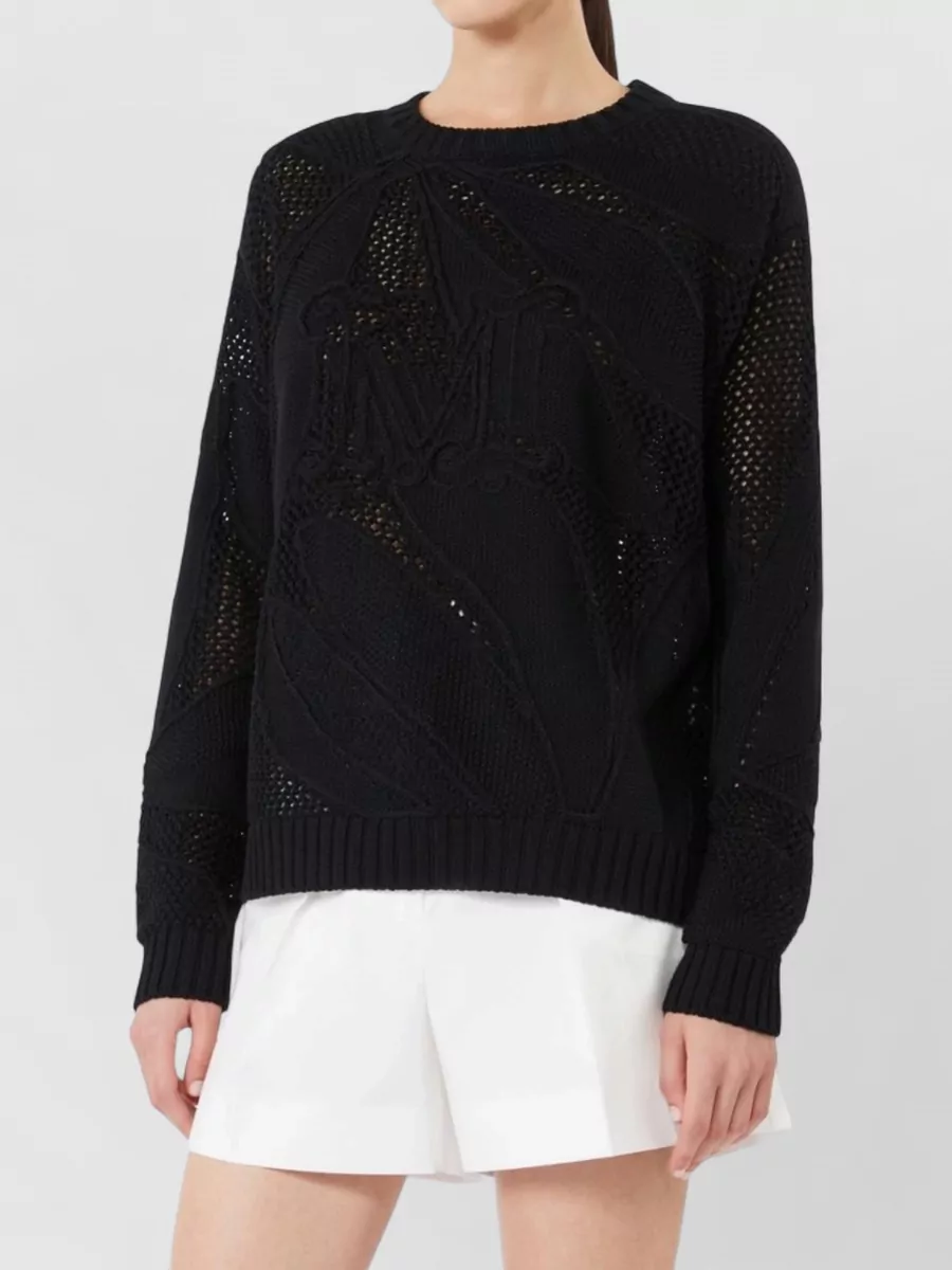 Max Mara Open-Knit Cotton Crewneck Sweater