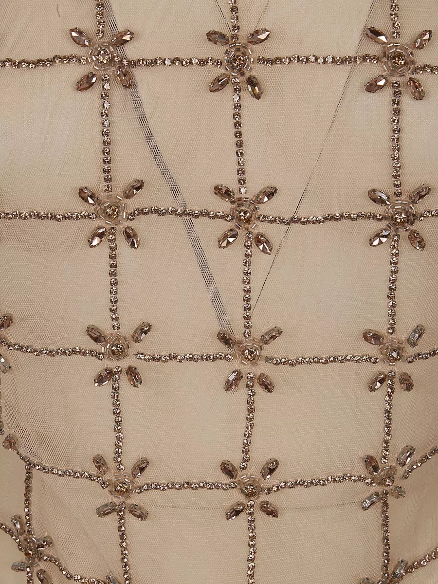 Pinko Crystal Embellished Tulle Sleeveless V-Neck Top