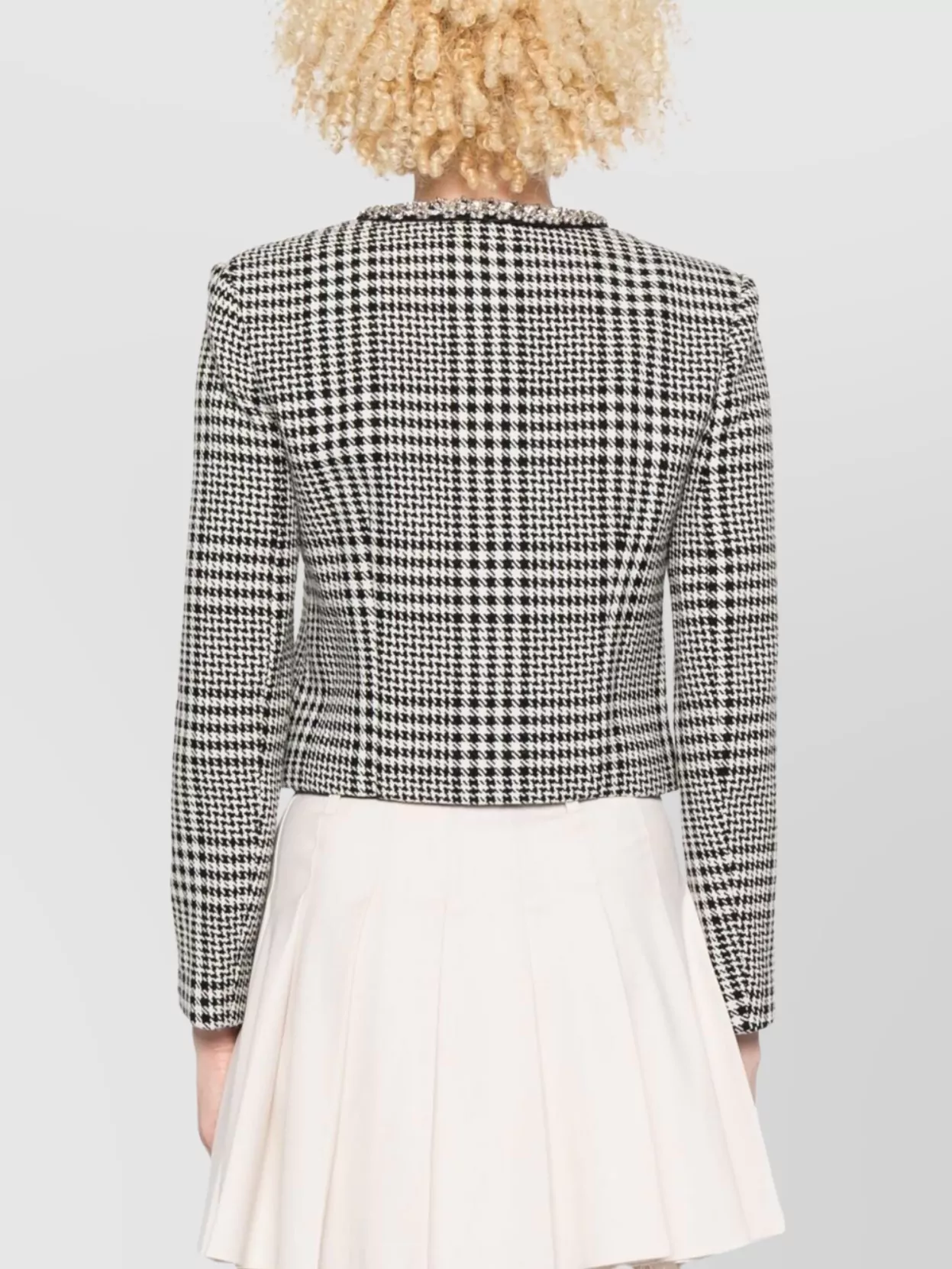Self-Portrait Crystal Embellished Checked Cropped Tweed Jacket