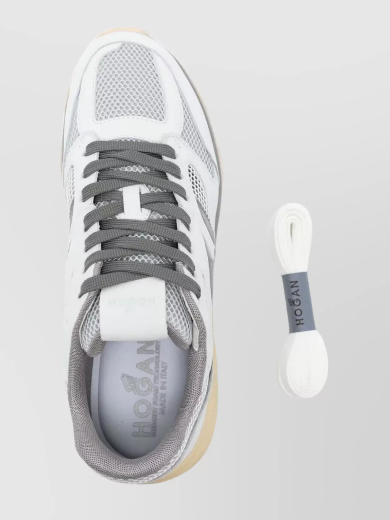 Hogan Round Toe Mesh Panels Sneakers Rubber Sole In White