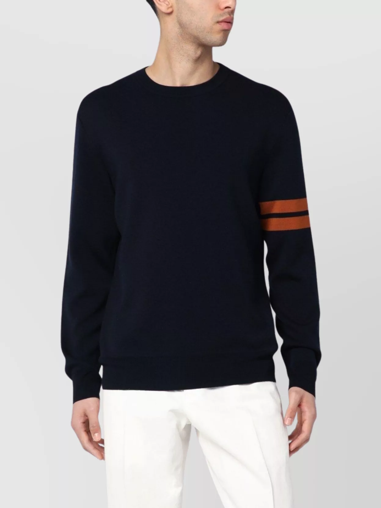 Zegna Crew Neck Wool Sweater Striped Pattern In Black