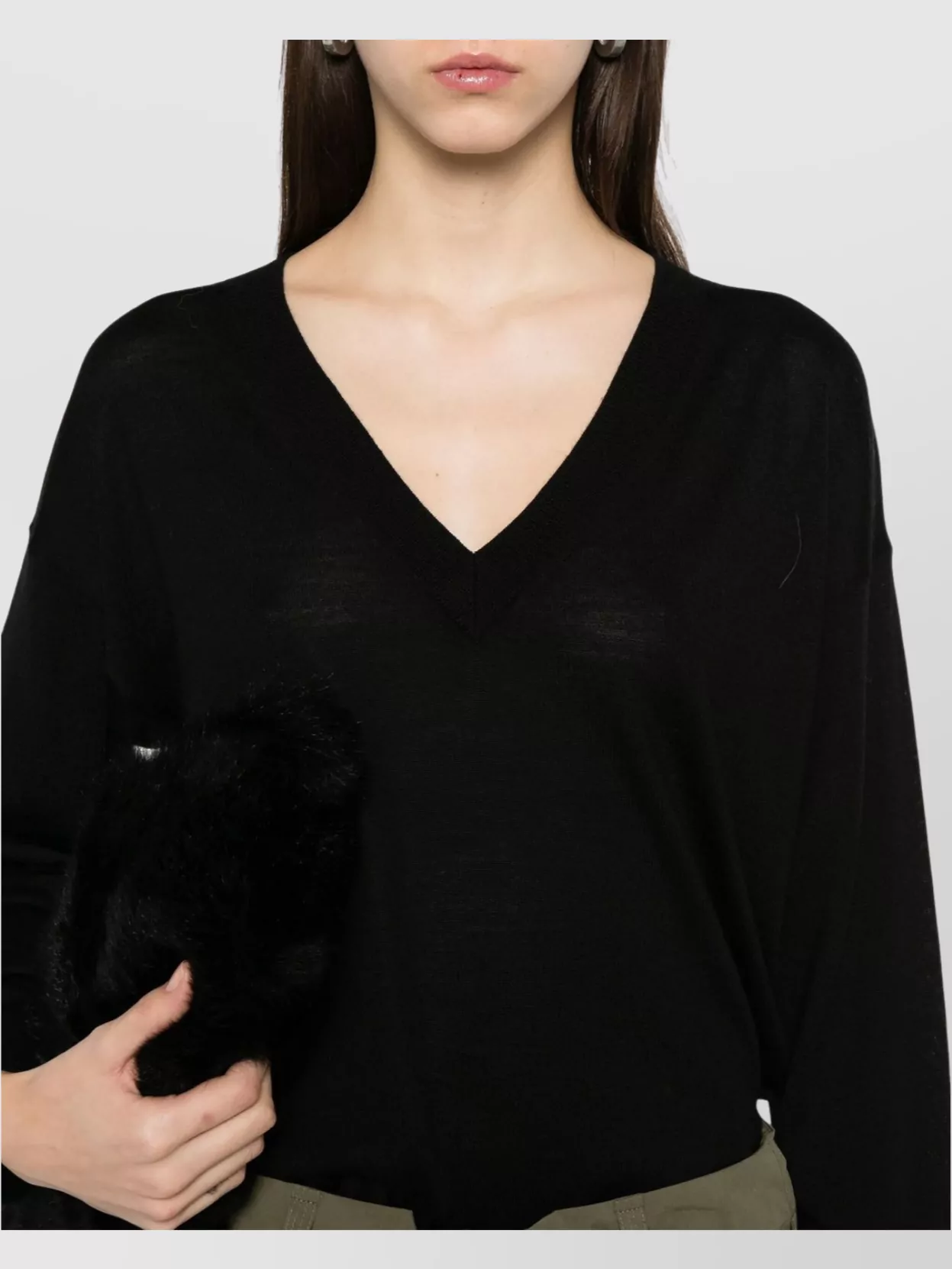 Parosh V-Neck Knit Sweater Dropped Shoulders