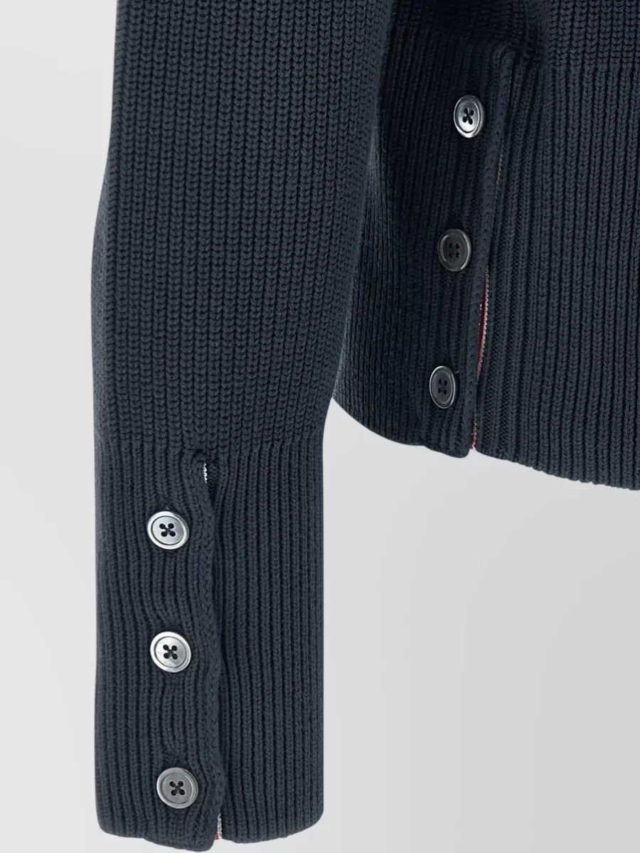Thom Browne Stripe Crew Neck Sweater Button Cuffs