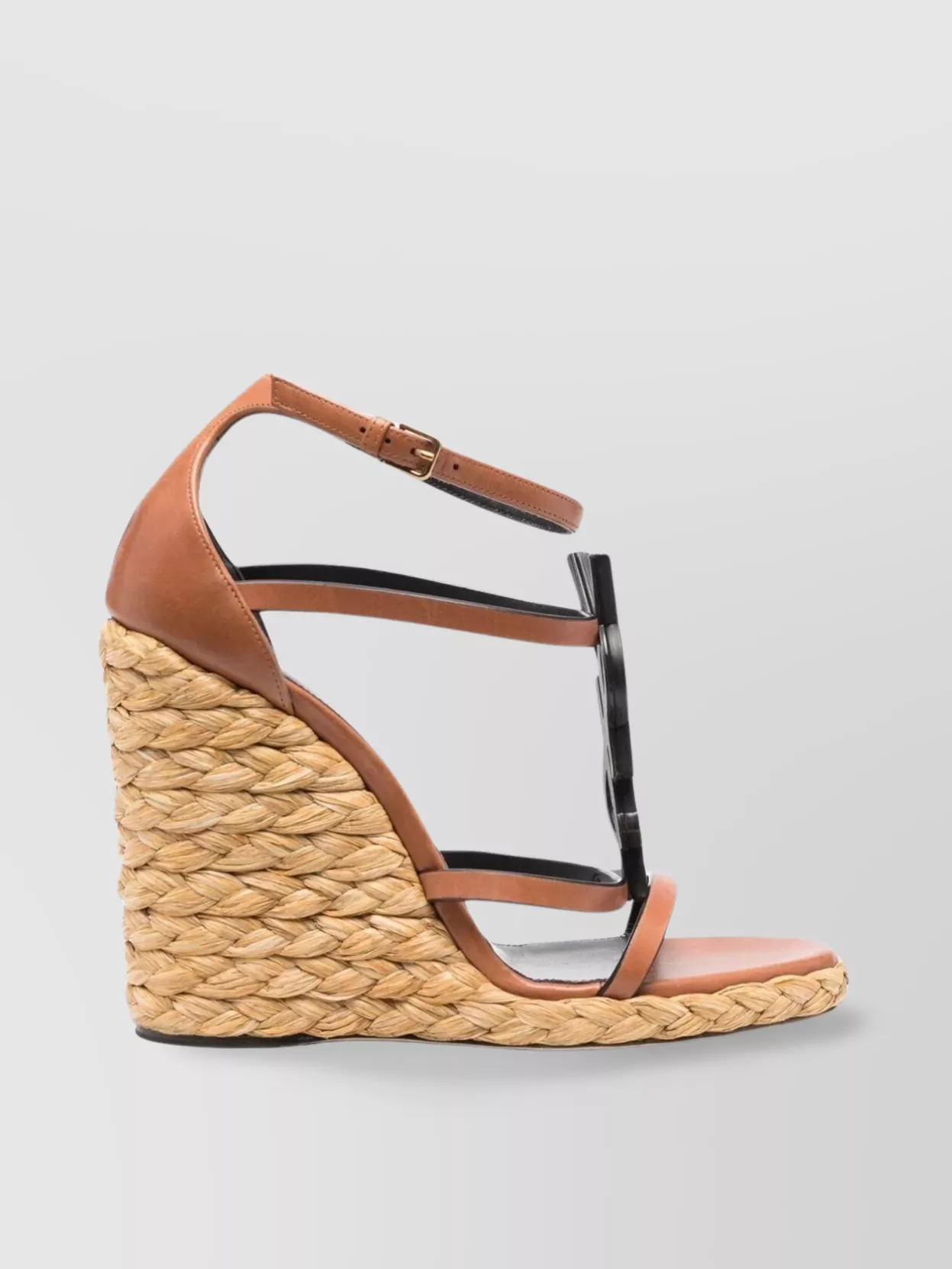 Shop Saint Laurent Leather Strappy Wedge Sandals In Brown