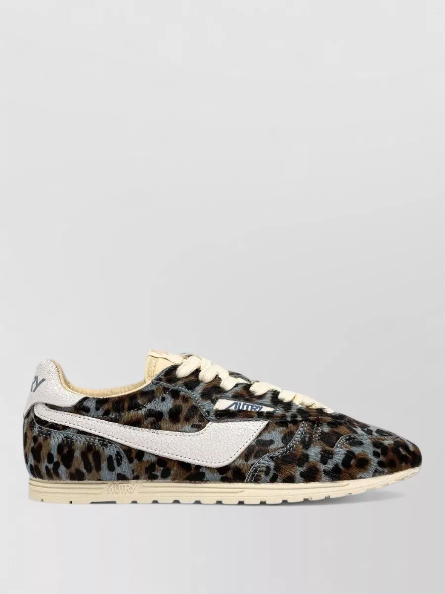 Autry Leather Leopard Pony Hair Lace-Up Sneakers