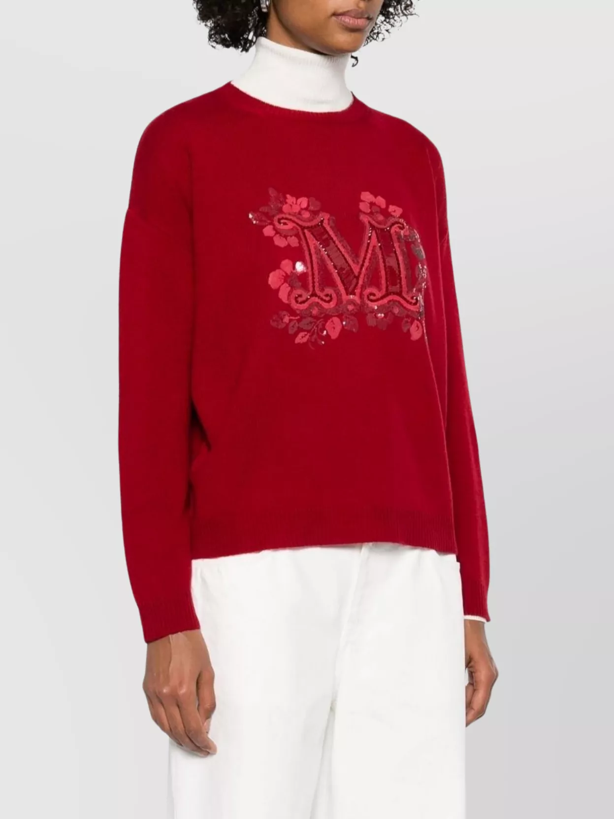 Max Mara Crew Neck Embroidered Floral Sequin Top