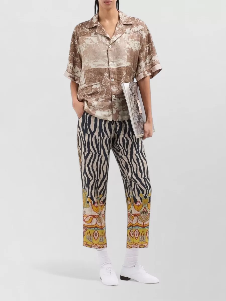 Pierre Louise Mascia Silk Printed Straight-Leg Cropped Trousers
