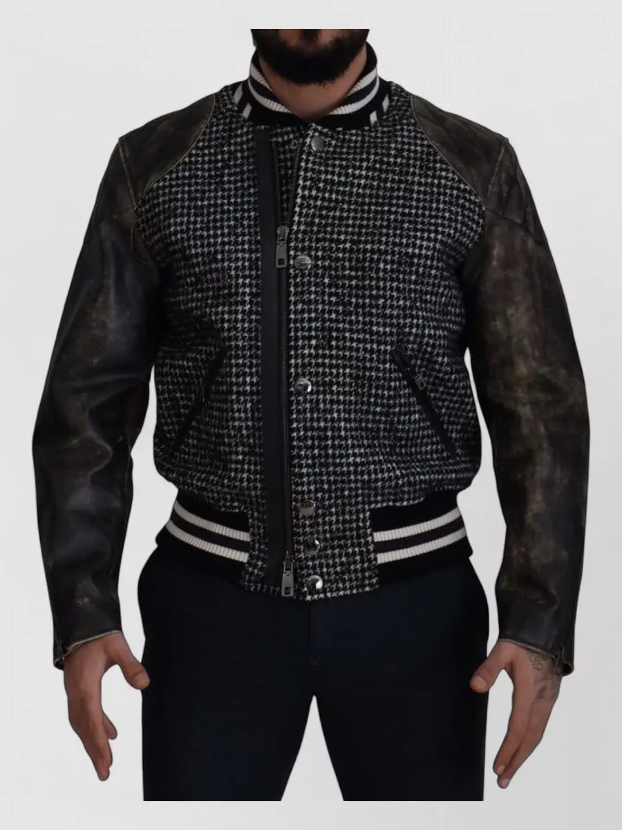 Dolce&Gabbana Leather houndstooth bomber jacket