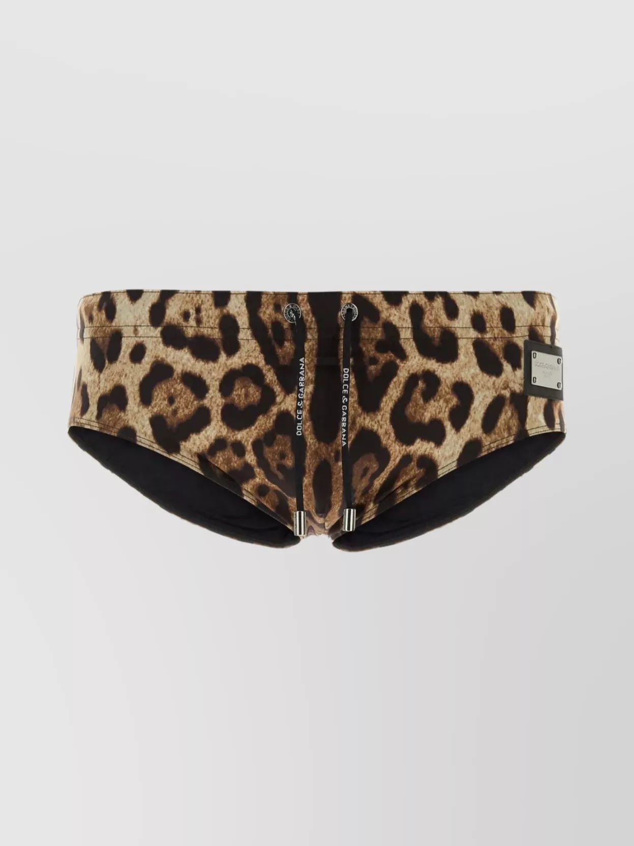 Shop Dolce & Gabbana Leopard Print Nylon Swim Brief In Black