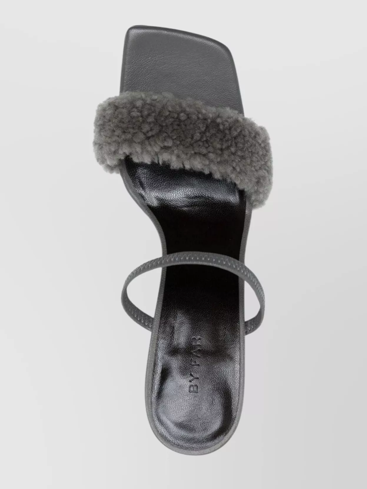 Shop By Far Shearling Strap Open Toe Heels