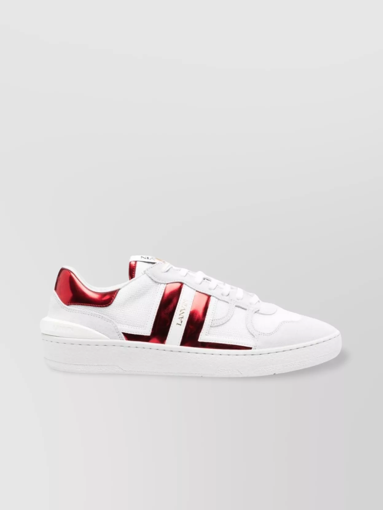 Shop Lanvin Leather Sneakers With Rubber Sole And Metallic Heel In White