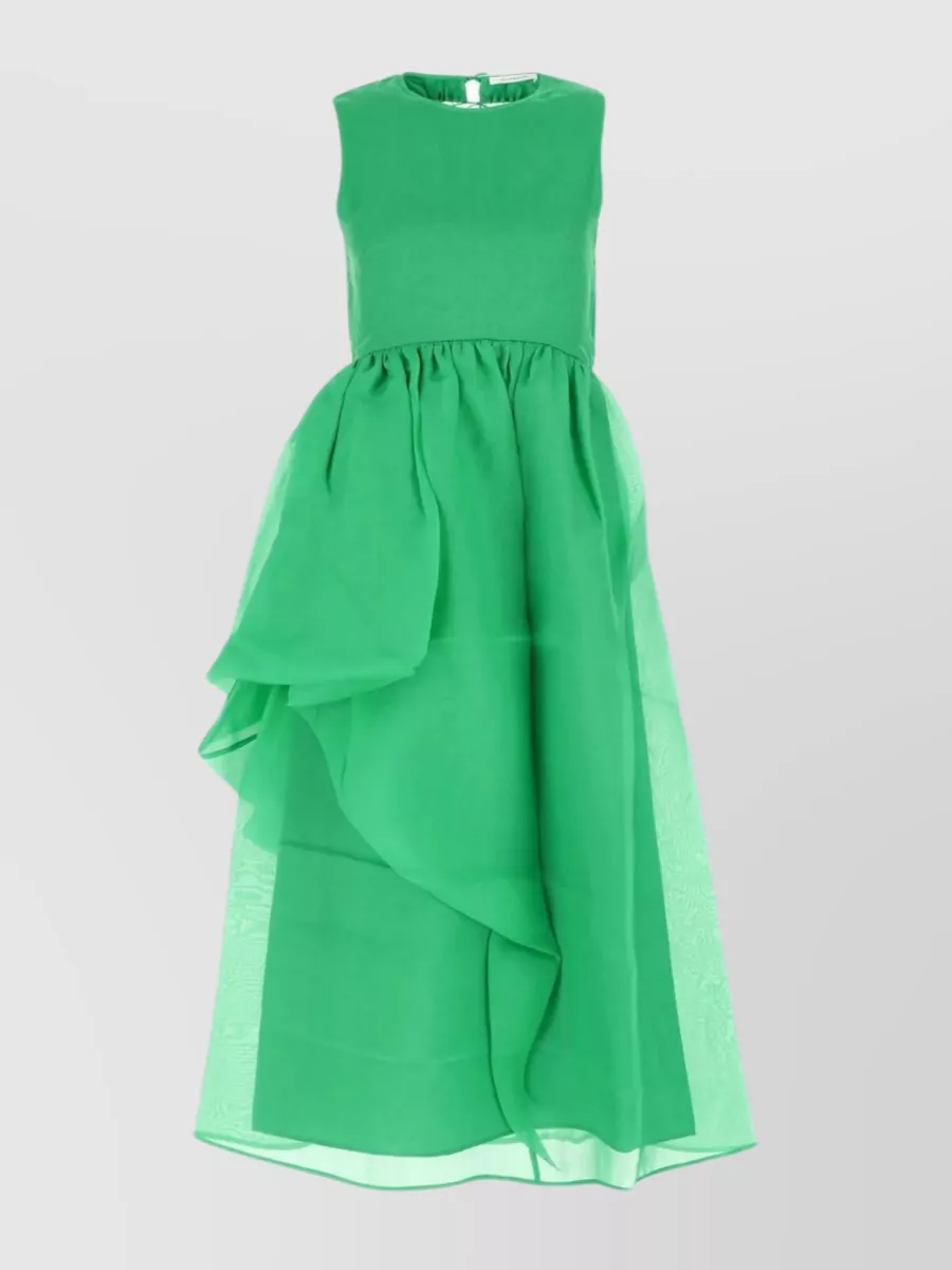 Shop Cecilie Bahnsen Long-cut Dress With Round Neckline And Asymmetric Hem In Green