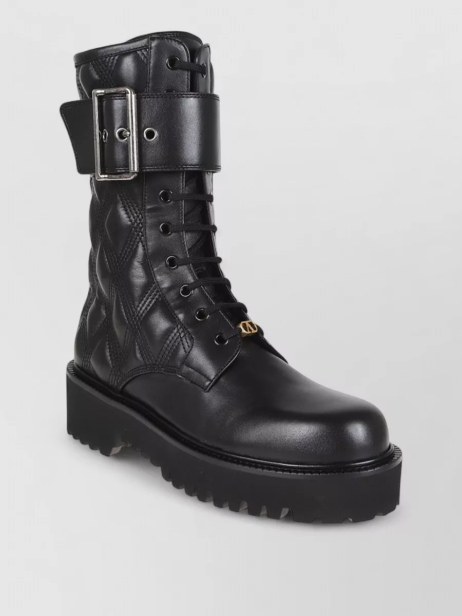 Valentino Garavani Combat Boot Buckle Detail Quilted Sole