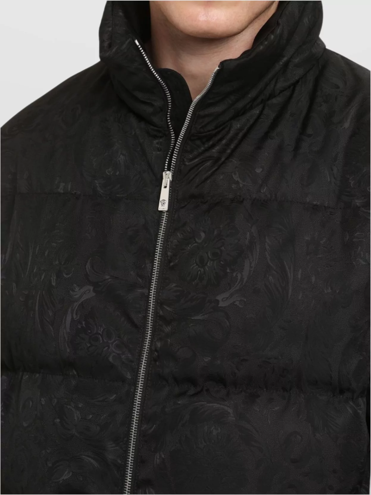 Versace Full Zip Down Jacket With All-Over Pattern