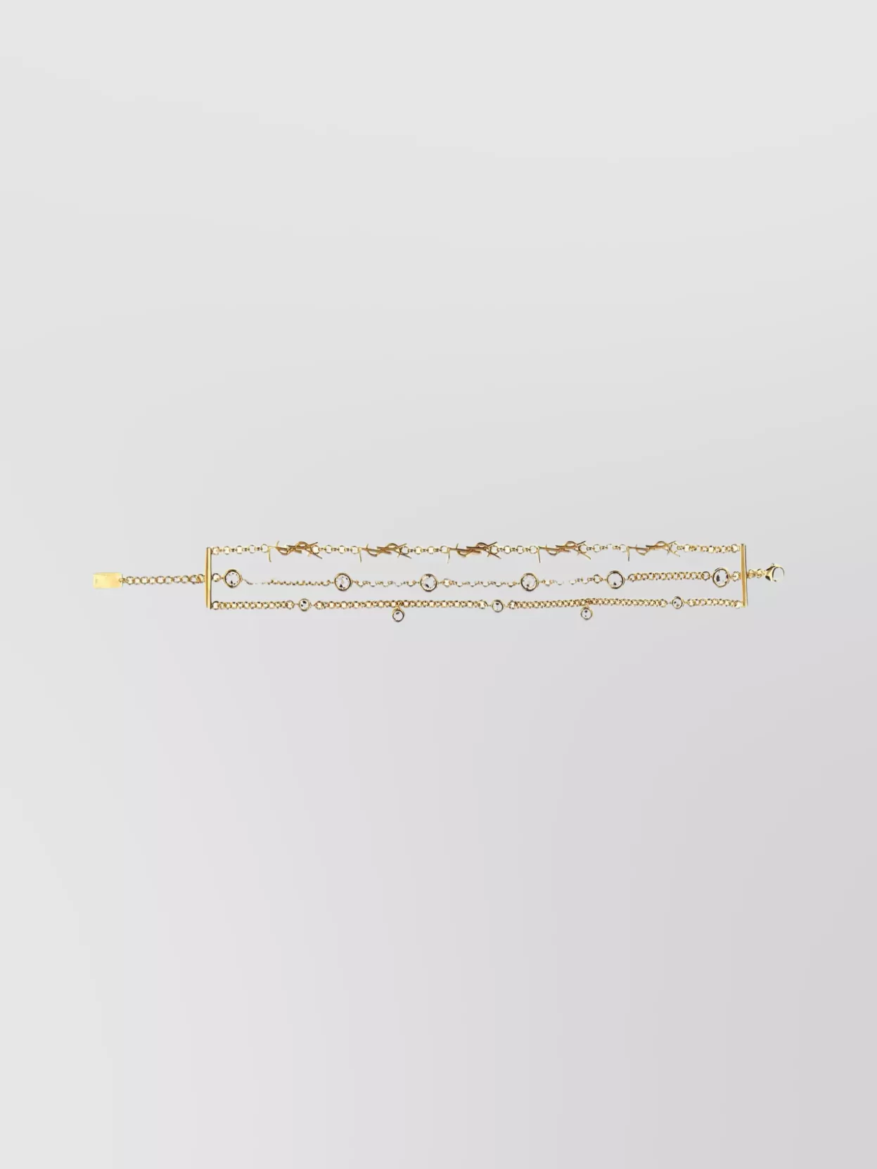 Saint Laurent "cassandre" Crystal Multirow Bracelet In Gold