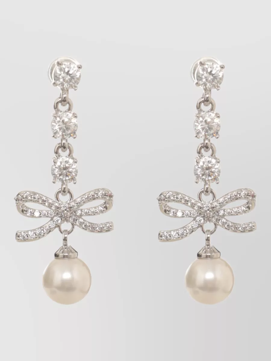 Self-Portrait crystal bow drop earrings