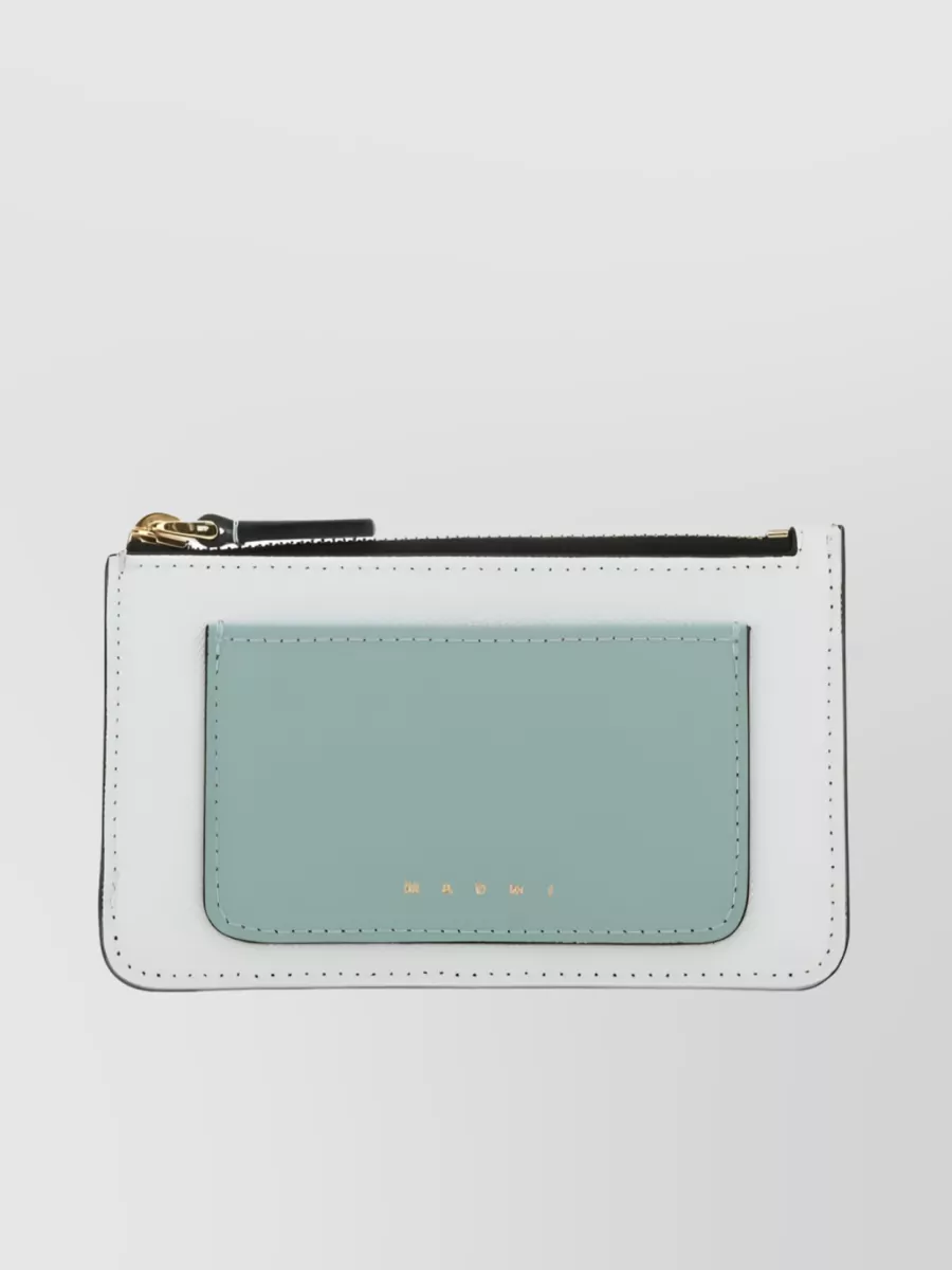 Shop Marni Calf Leather Engraved Cardholder In Cyan