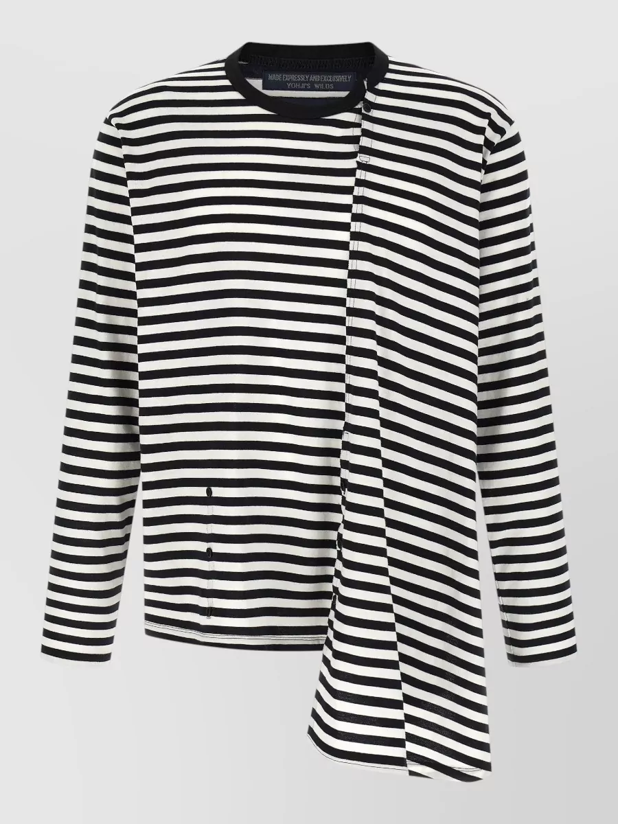 Yohji Yamamoto Asymmetrical Striped Sweater Round Neck Buttons