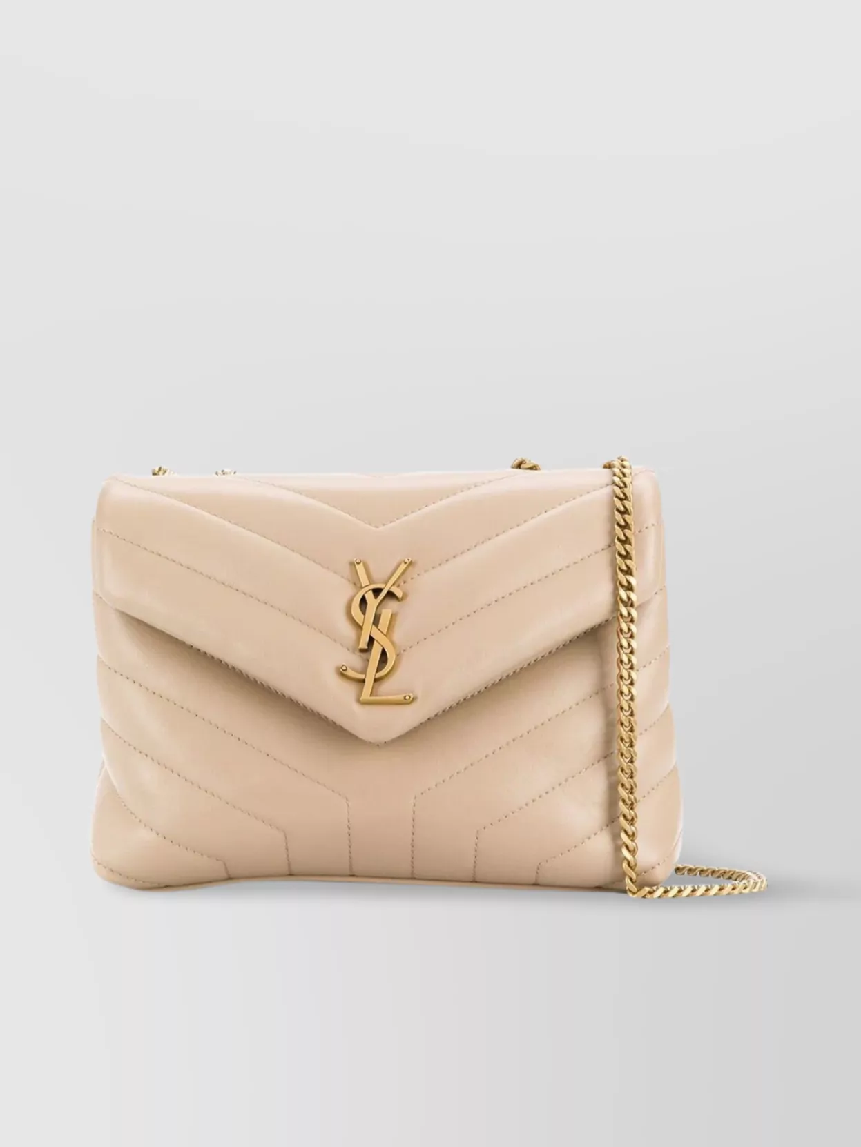 Shop Saint Laurent Compact Quilted Chain Bag In Cream