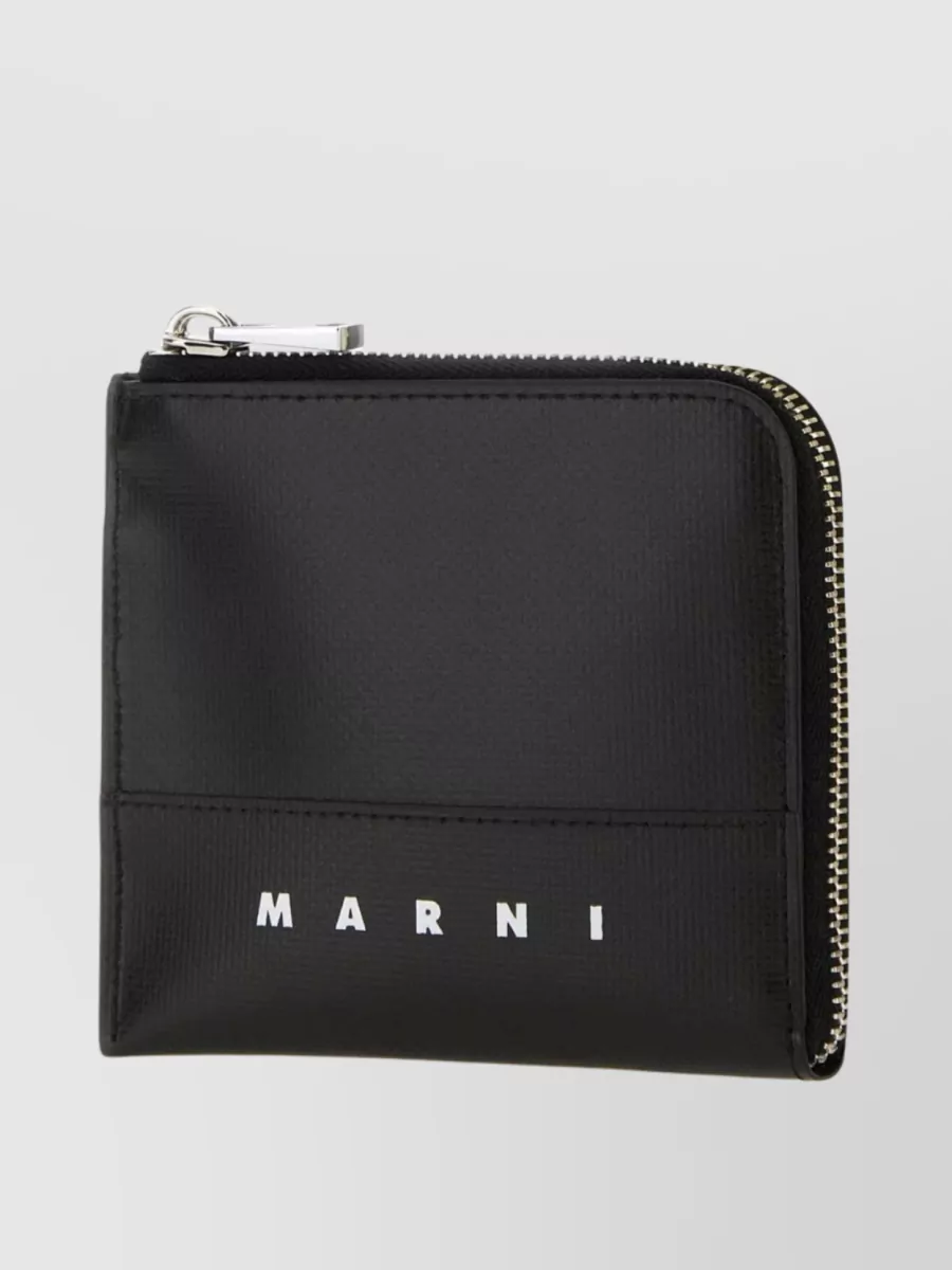 Shop Marni Textured Detail Polyester Wallet In Black