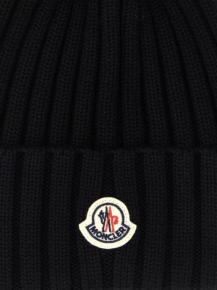 Moncler Ribbed Beanie Hat Featuring Pompom Detail