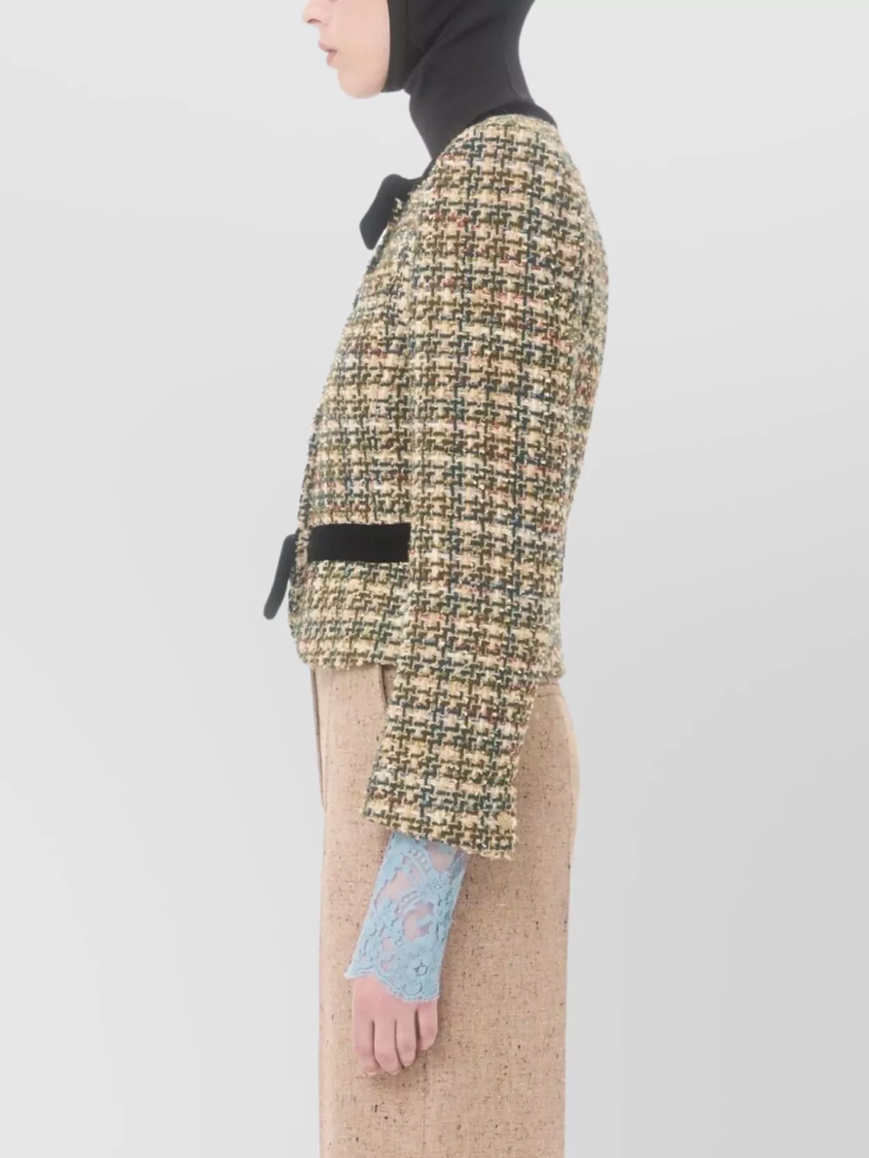 Valentino Cropped Tweed Blazer Jewel Button