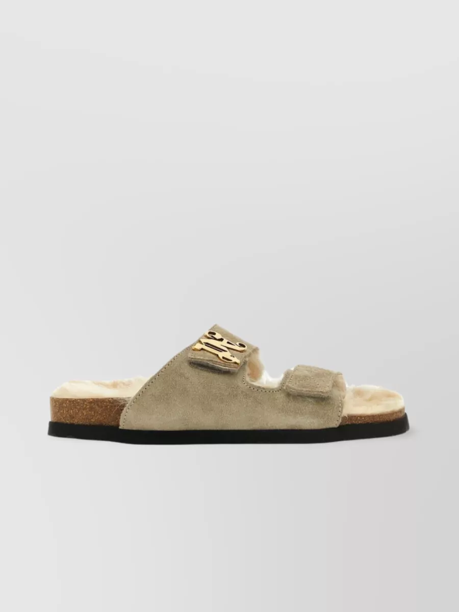 Shop Palm Angels Suede Round Toe Flat Sole Slippers In Beige