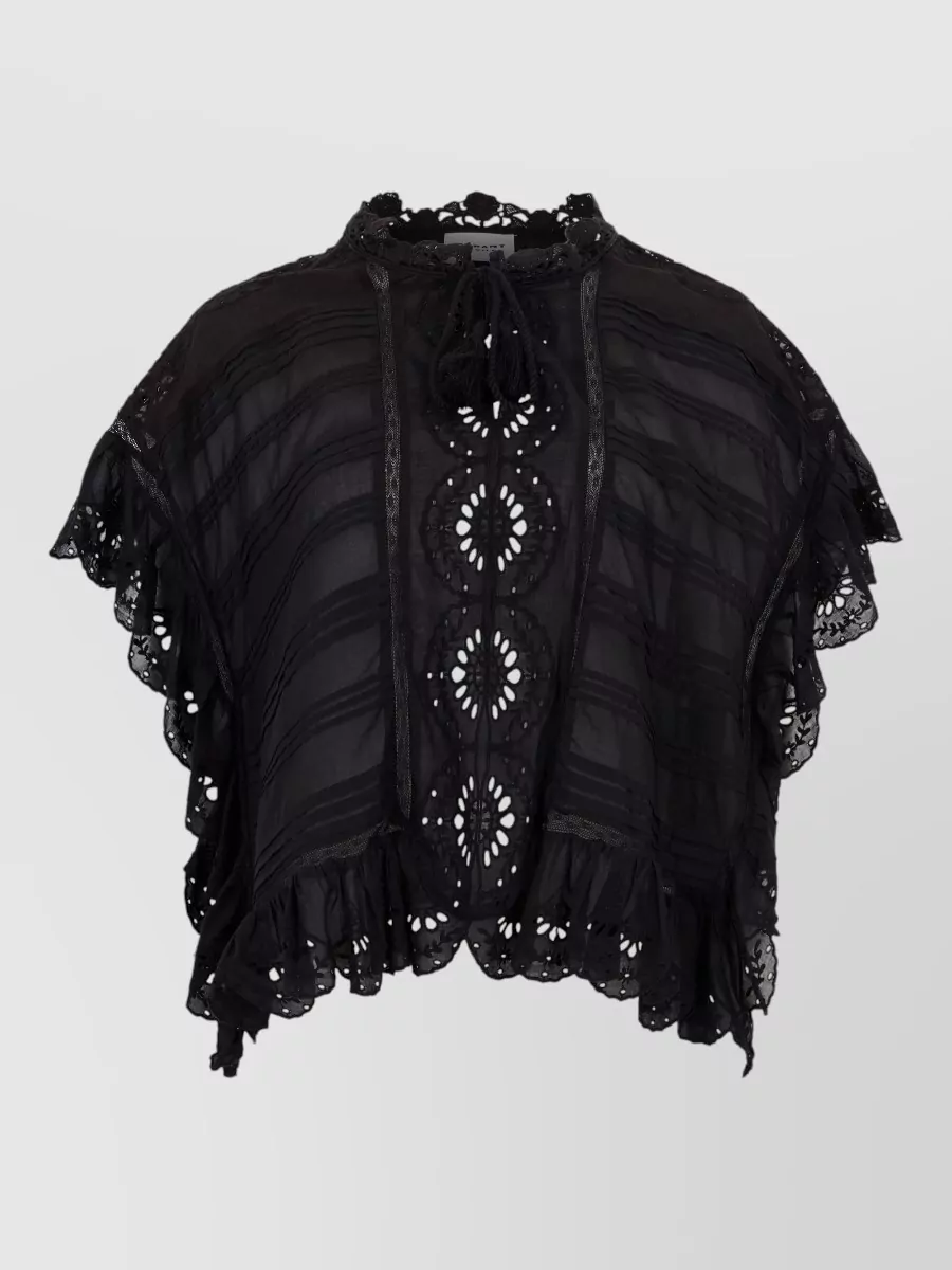 Isabel Marant Cotton Cropped Perforated Long-Sleeve Blouse
