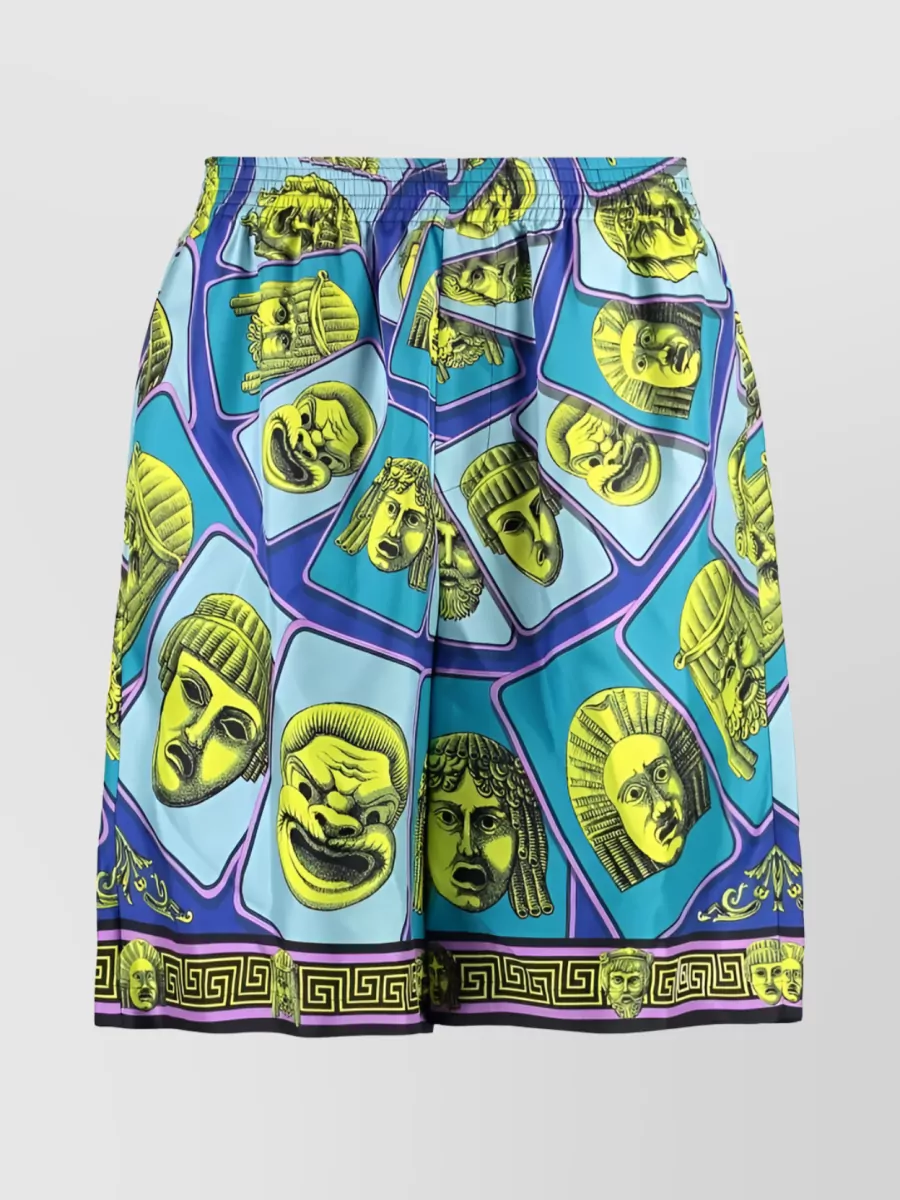 Shop Versace Le Maschere Silk Shorts In Multicoloured