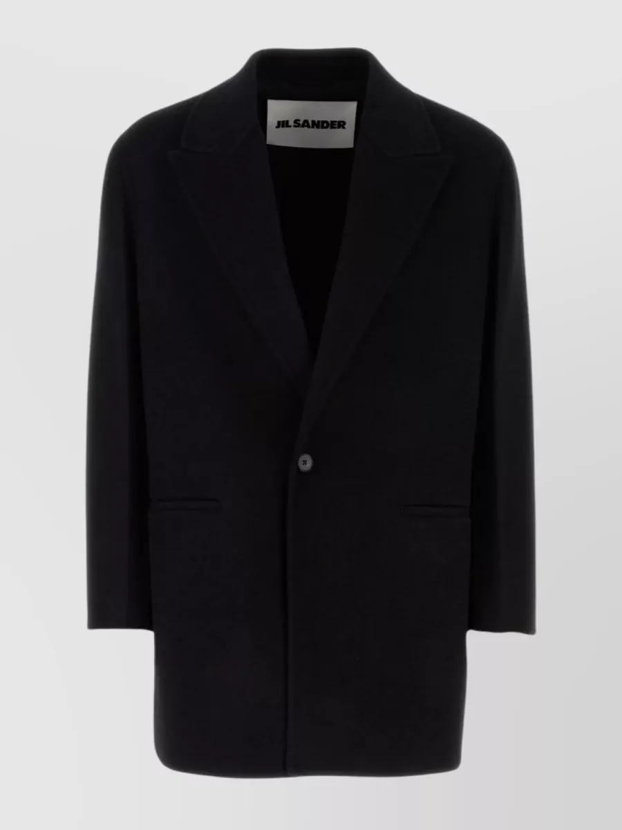 Shop Jil Sander Wool Blend Coat With Rear Vent And Structured Shoulders In Black