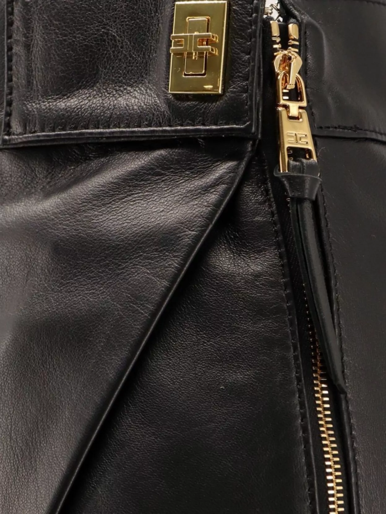Elisabetta Franchi Leather Wrap Miniskirt High Waist