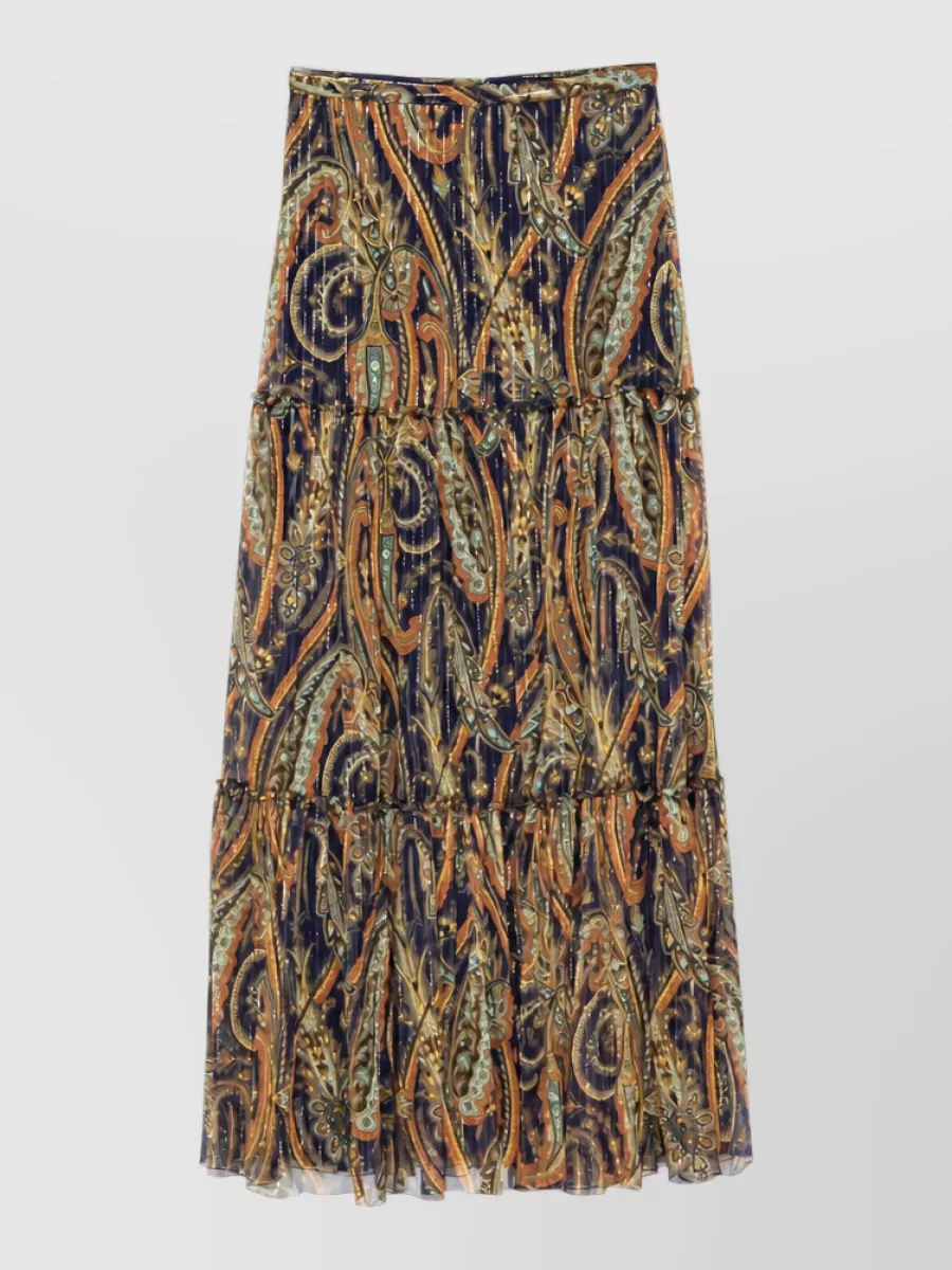 Etro silk paisley-print metallic-thread tiered gathered maxi skirt