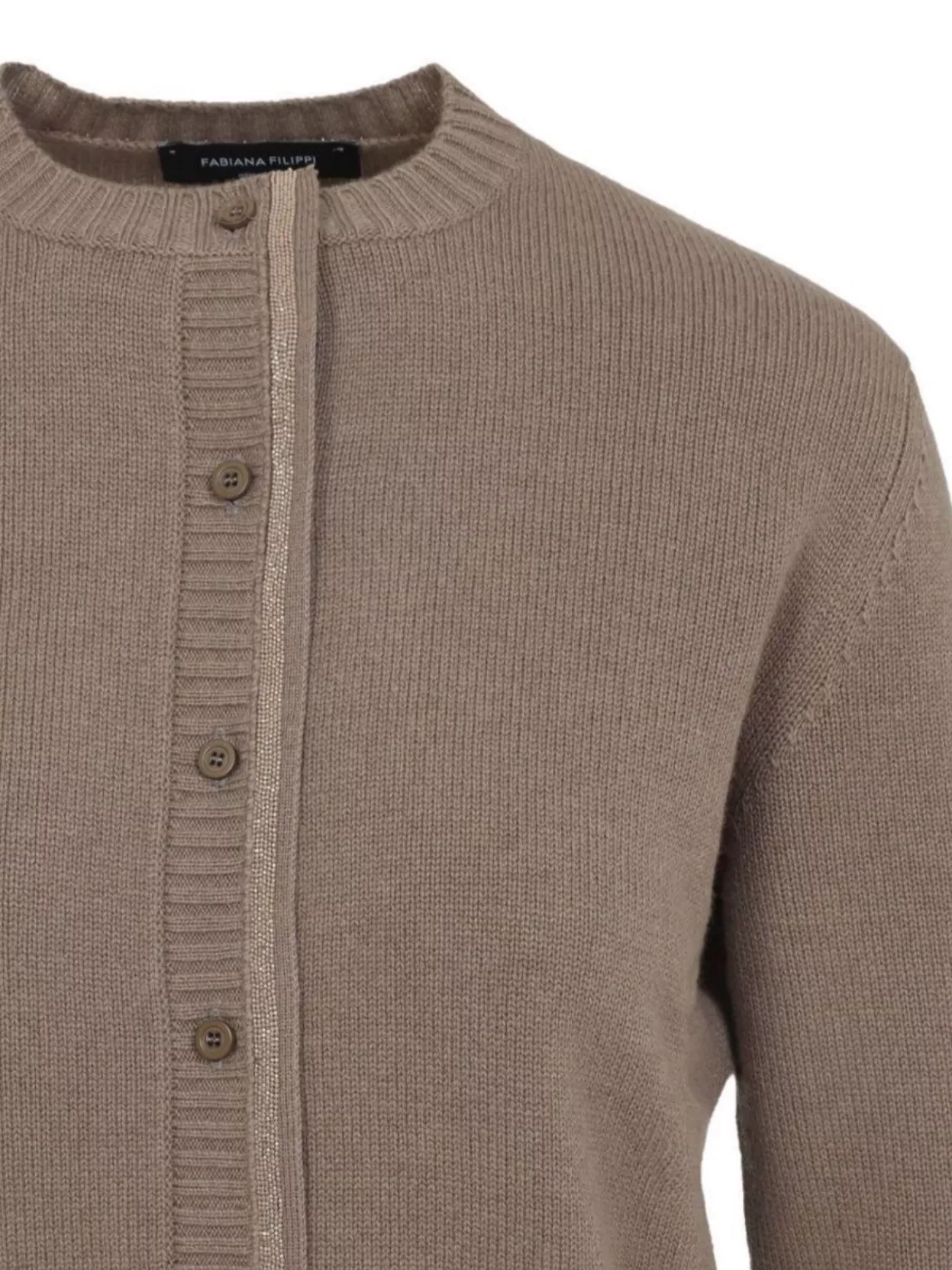 Fabiana Filippi Wool Blend Crew Neck Jacket With Embellished Placket