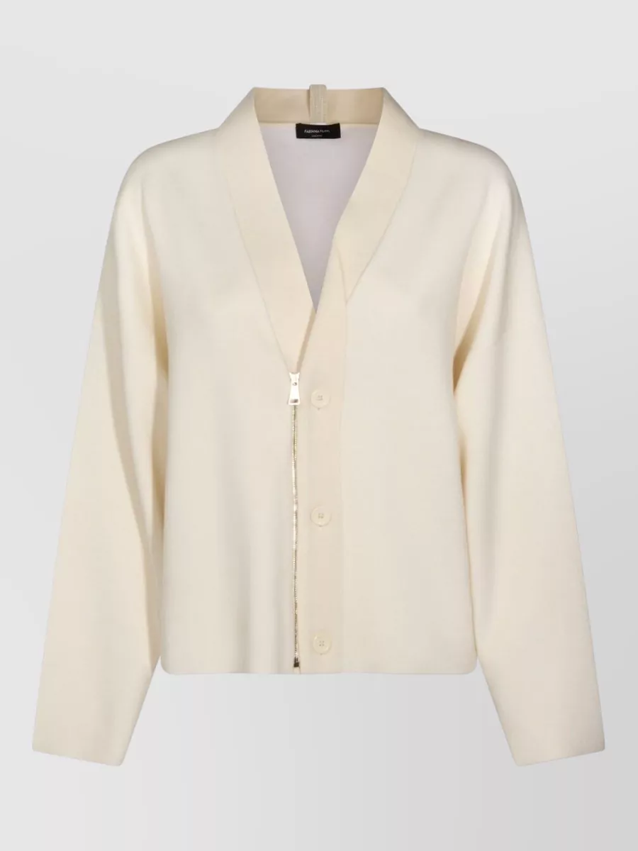 Fabiana Filippi Crewneck Knit Long Sleeves Ribbed Buttons Collar