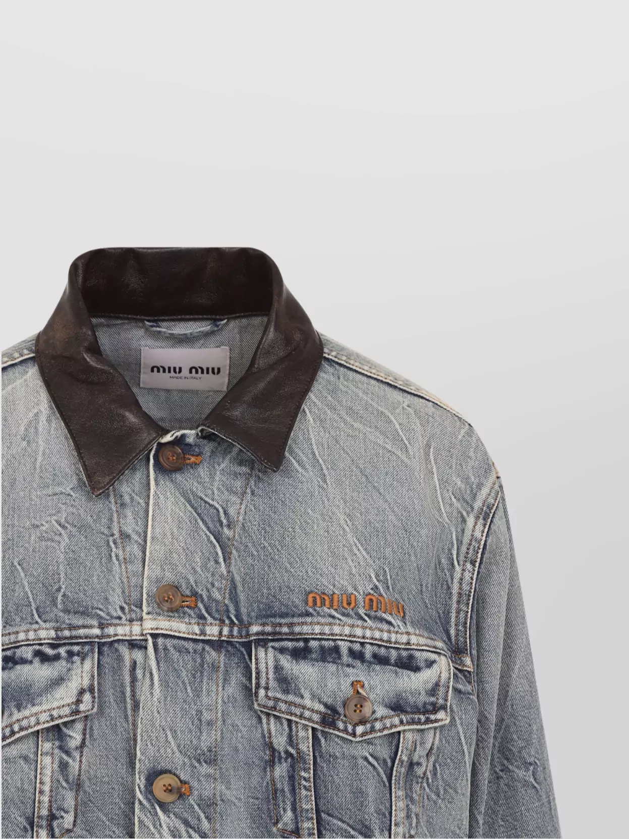 Miu Miu Denim Jacket With Lamb Leather Collar
