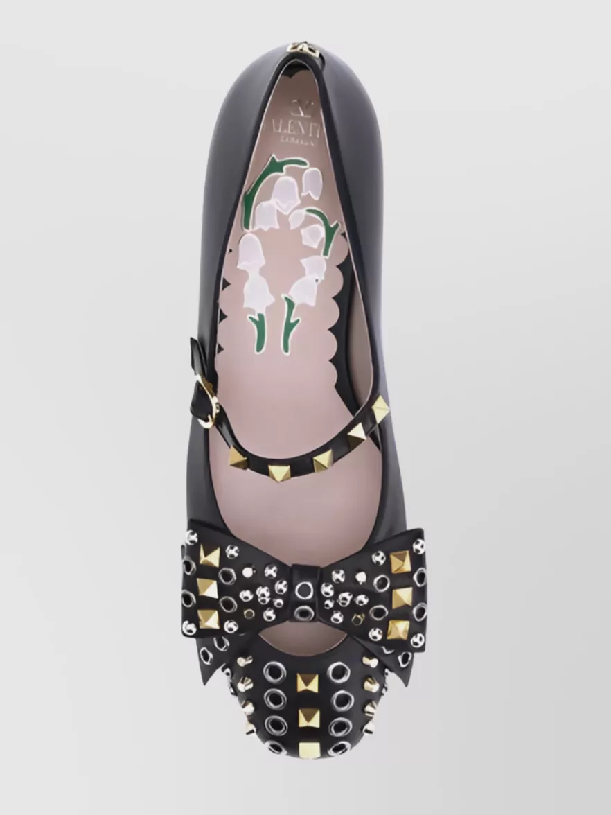 Valentino Kid Leather Bowow Ballerina Shoes In Black