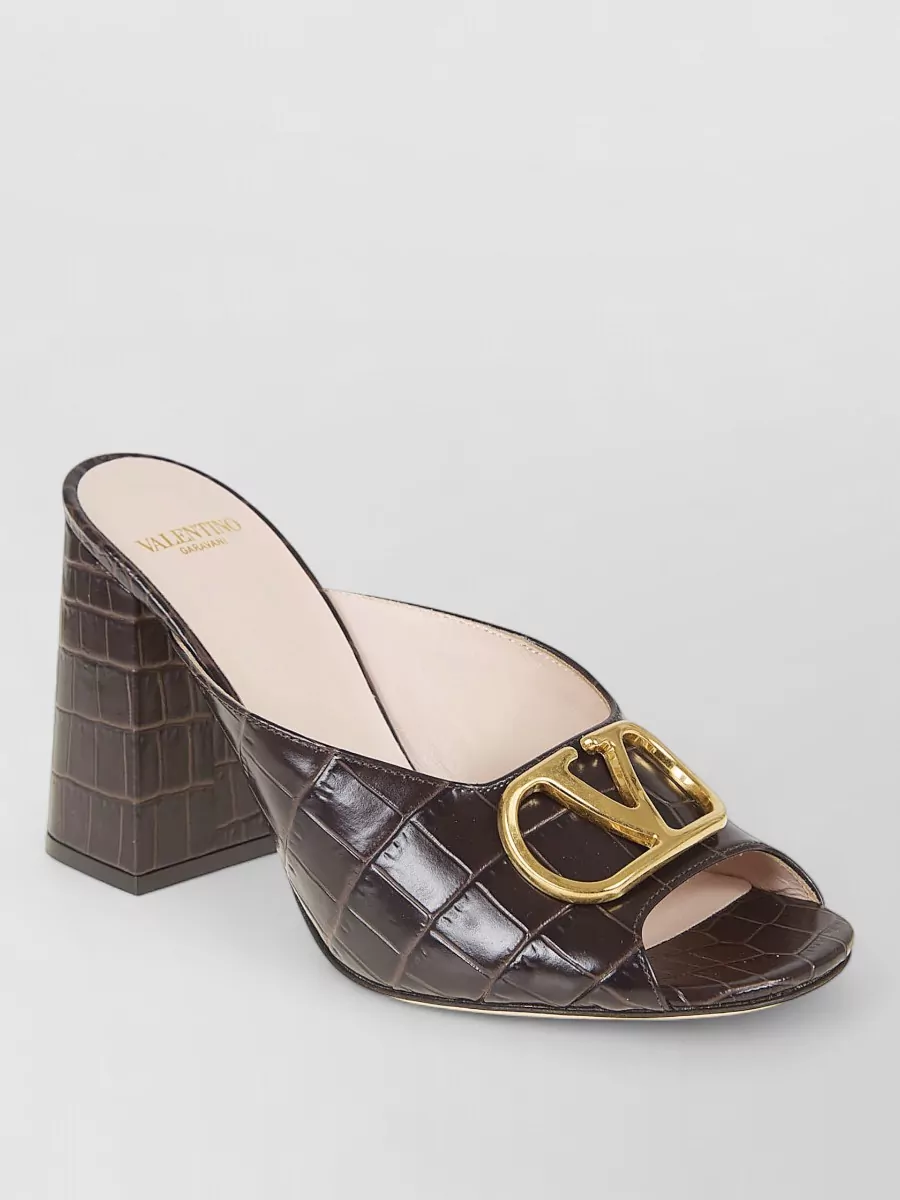 Valentino Garavani Leather Embossed Slide Mules