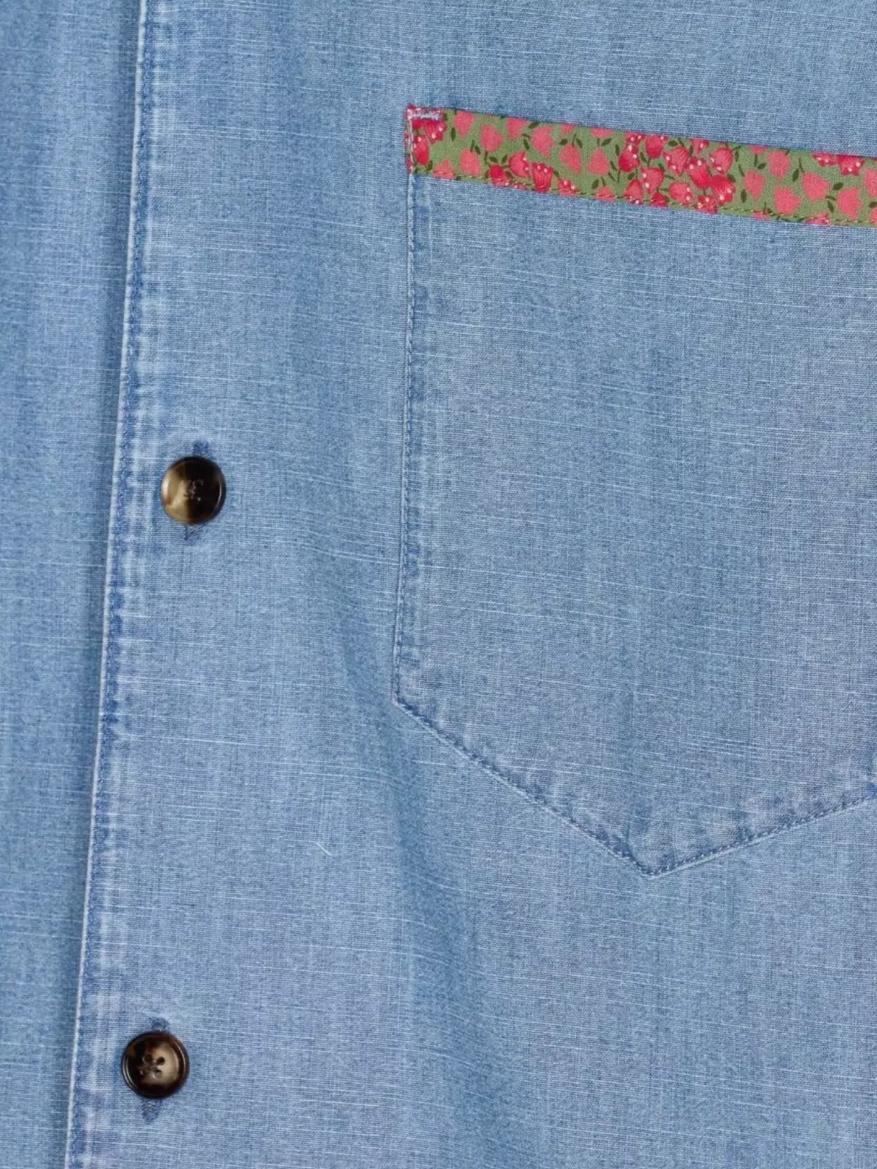 Valentino Garavani Denim Shirt With Floral Trim And Chest Pocket