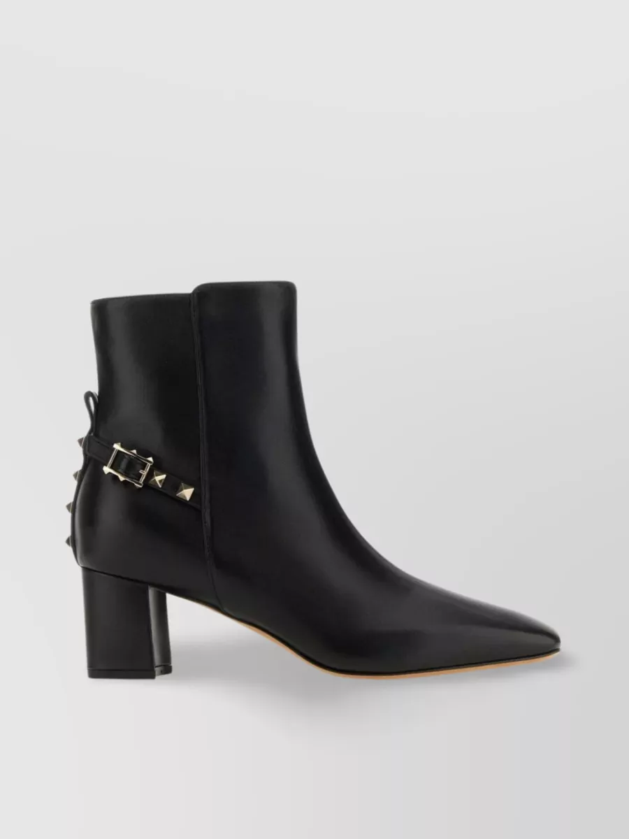 Shop Valentino Nappa Leather Studded Ankle Boots In Black