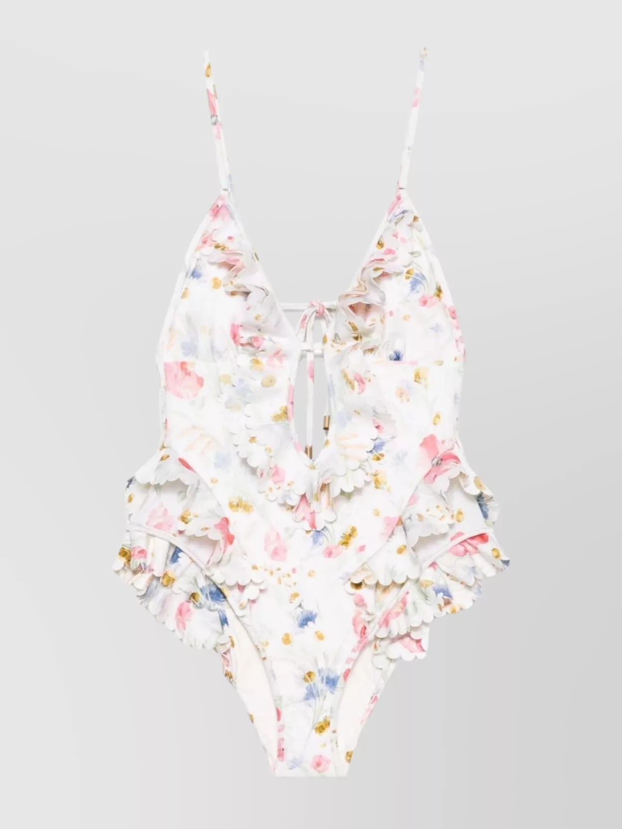 Zimmermann Floral-Print Ruffled V-Neck Swimsuit