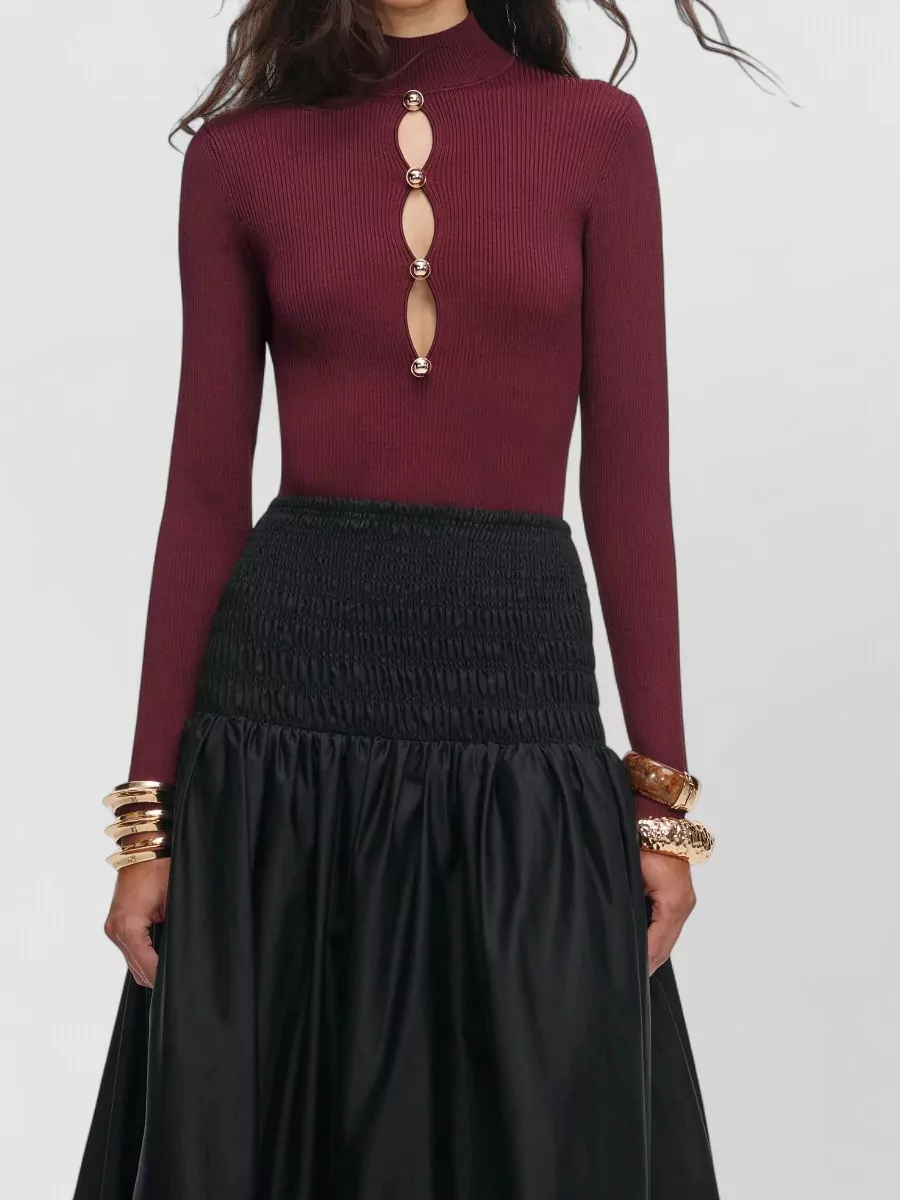 Self-Portrait Ribbed Slim-Fit Keyhole Long-Sleeve Top