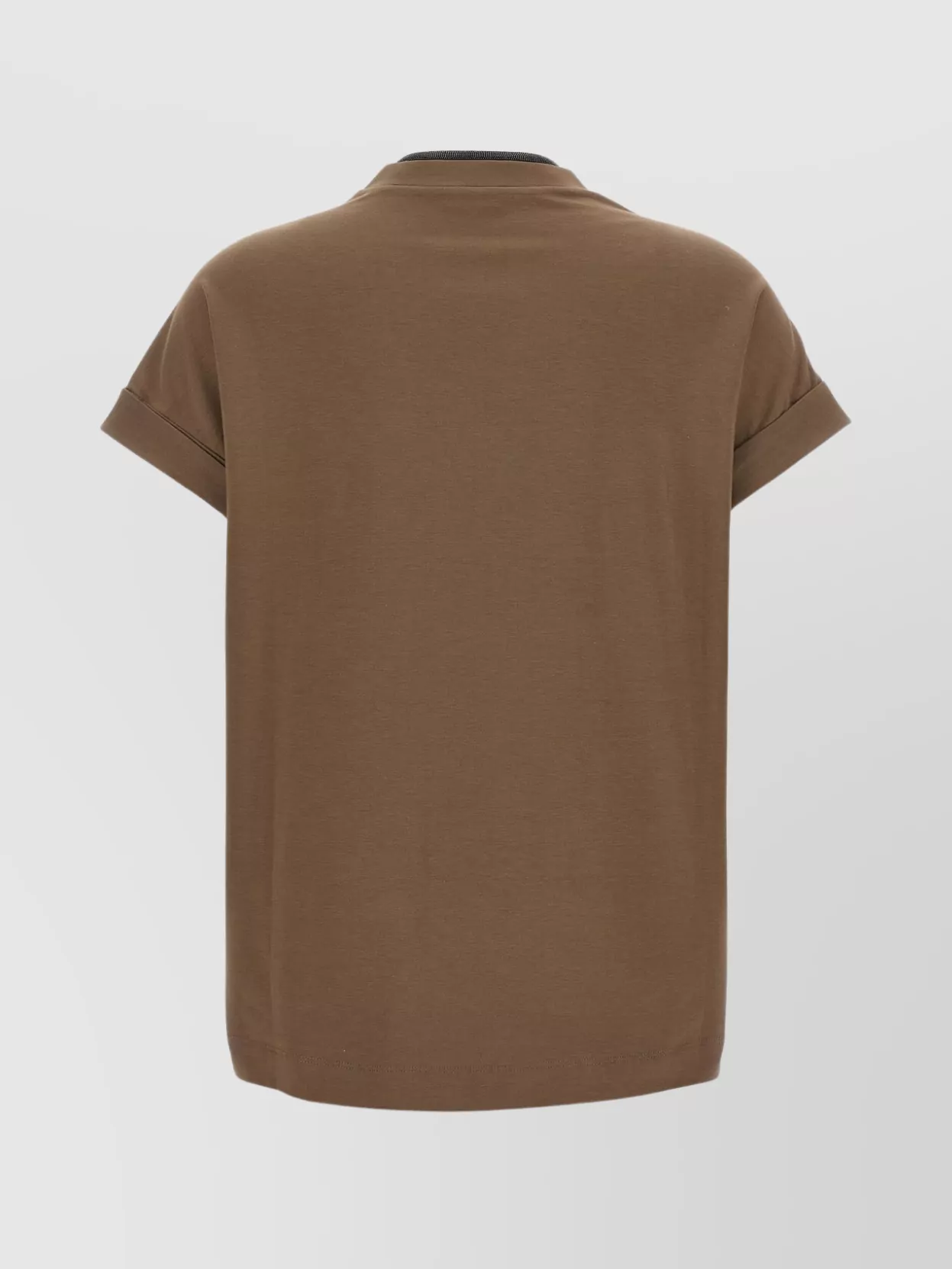 Brunello Cucinelli Rolled Cuffs V-neck Short Sleeve Top In Burgundy