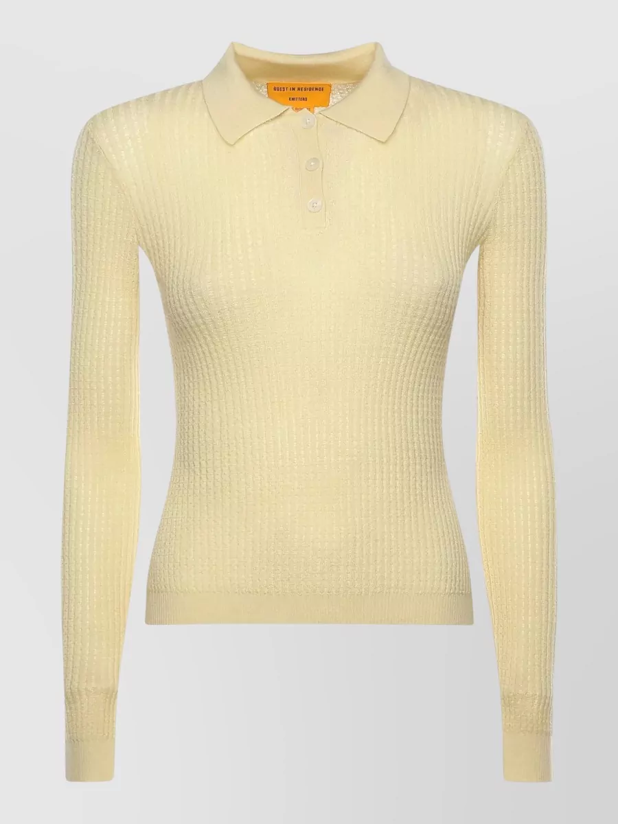 Guest In Residence Cashmere honeycomb-knit long-sleeve polo top