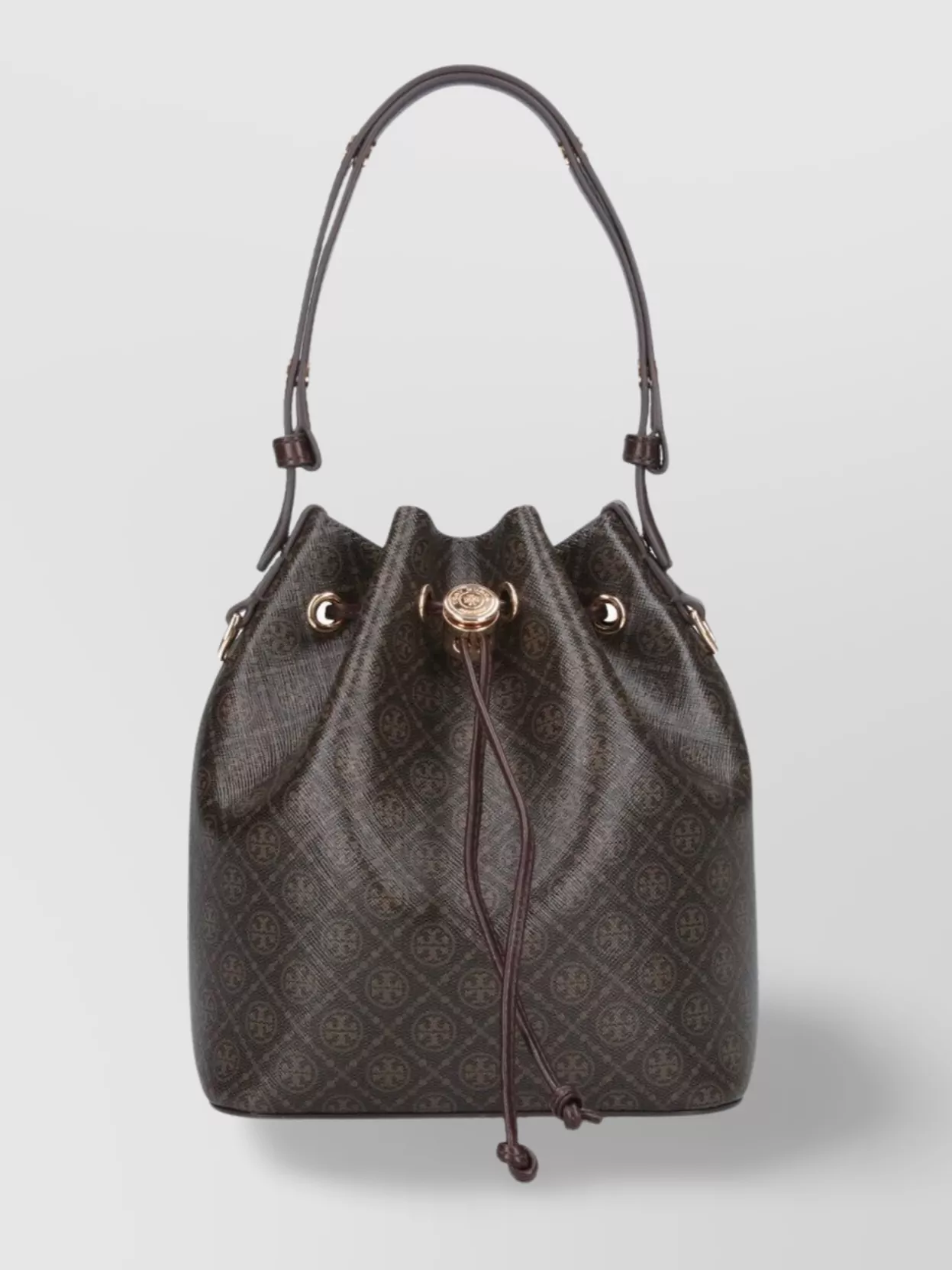 TORY BURCH BUCKET BAG WITH MONOGRAM PATTERN AND TOP HANDLE
