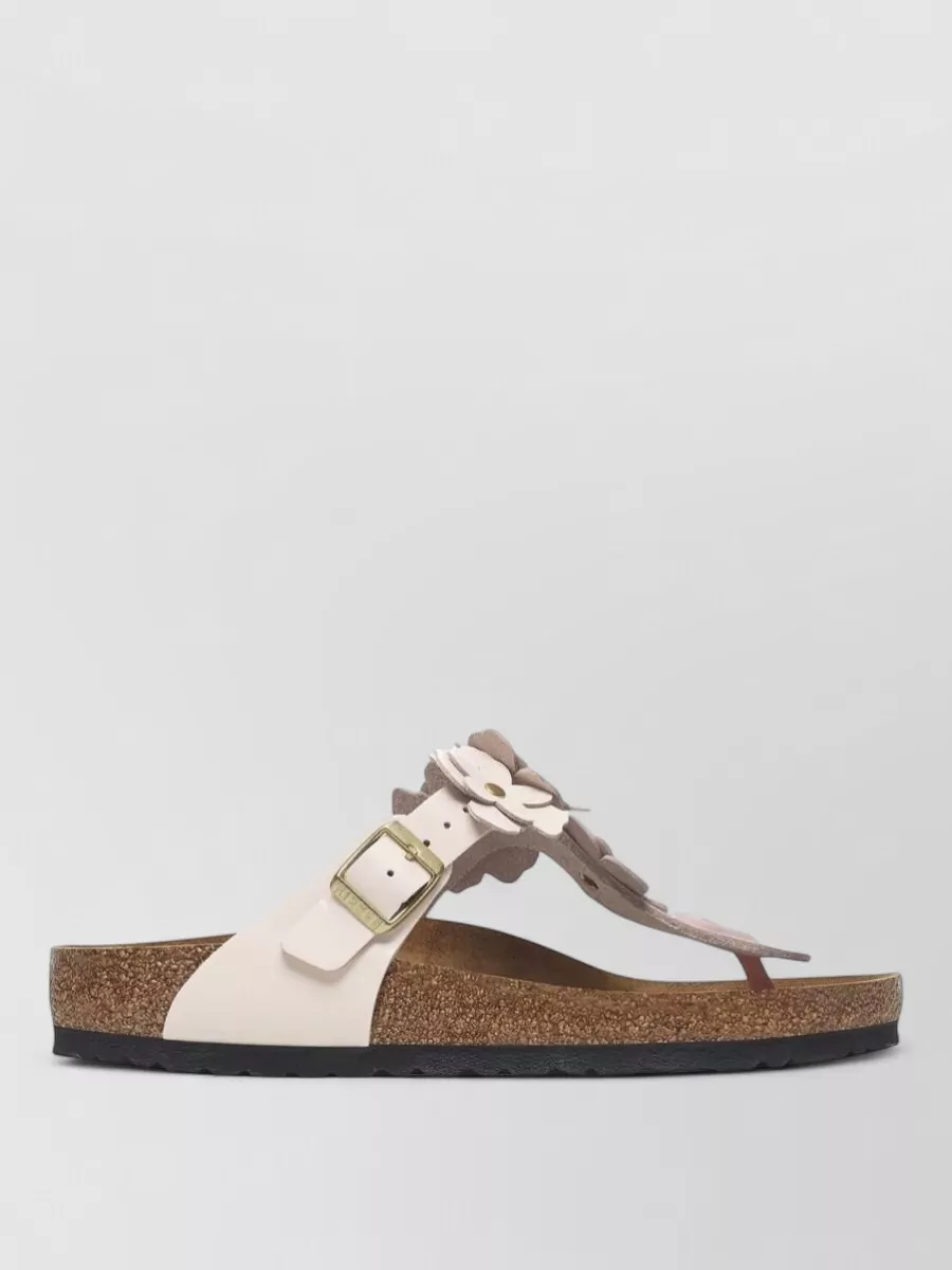 Birkenstock Leather Floral Appliqué Thong Sandals