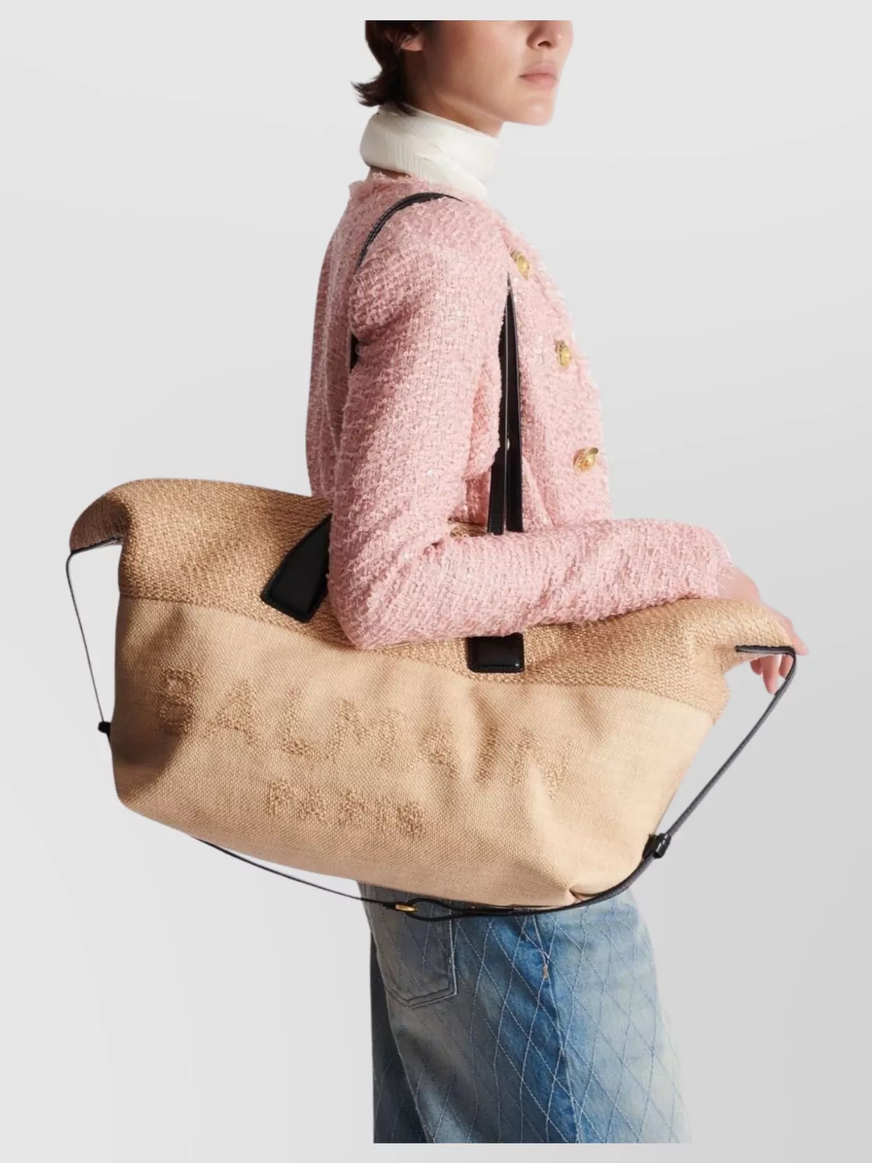 Balmain Textured Fabric Bags With Dual Handles And Strap